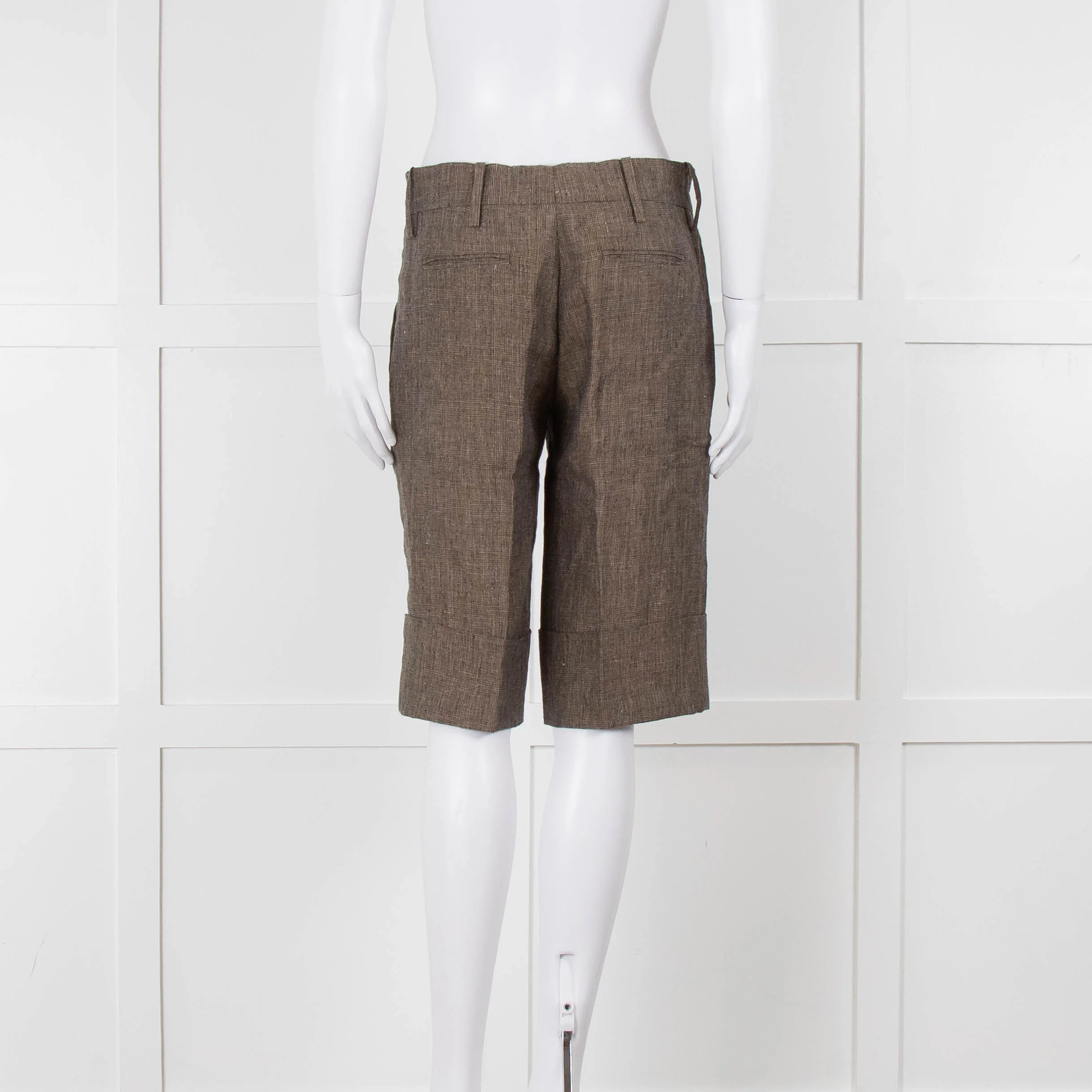 Marni Grey Beige Checked Linen Shorts - Image 5