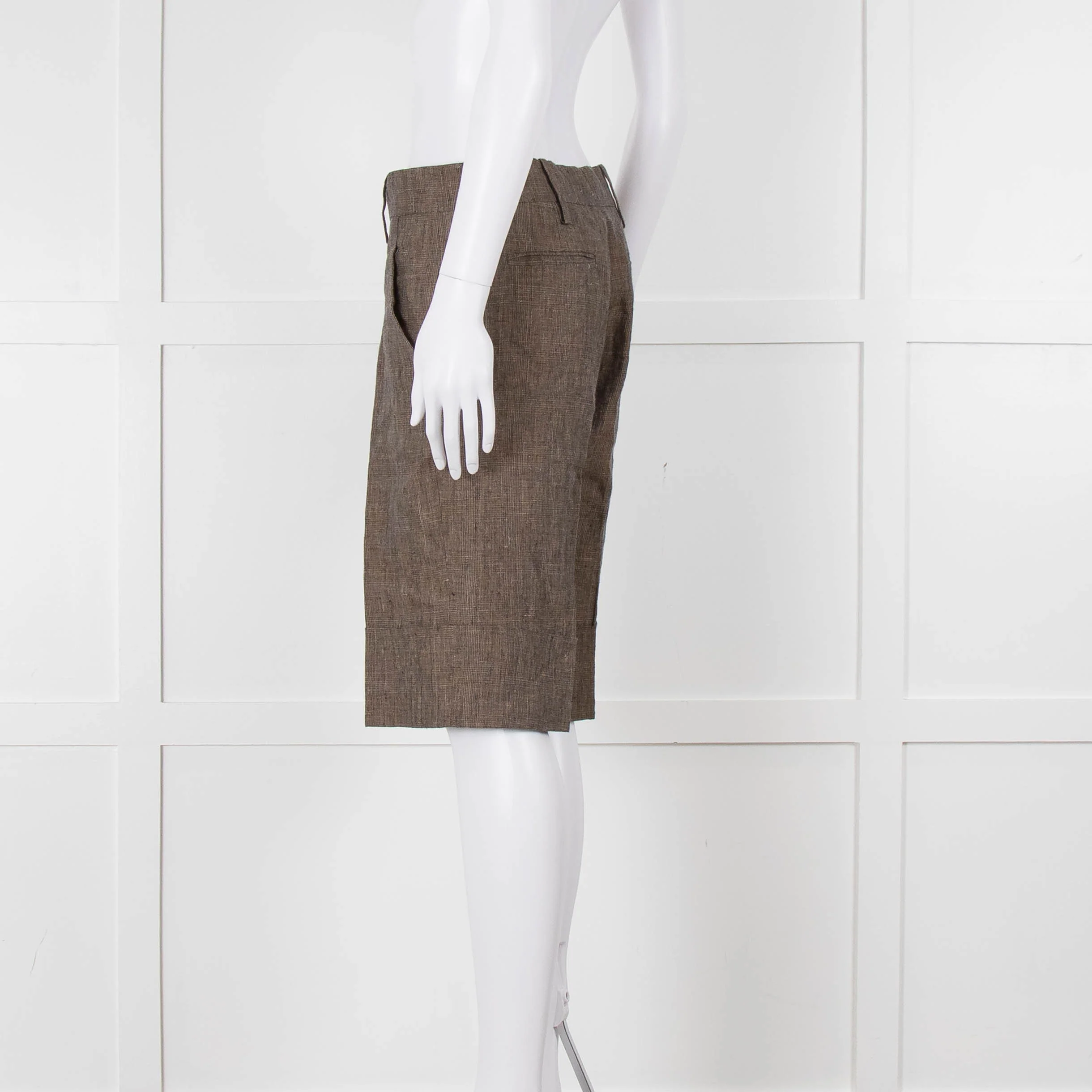 Marni Grey Beige Checked Linen Shorts - Image 6