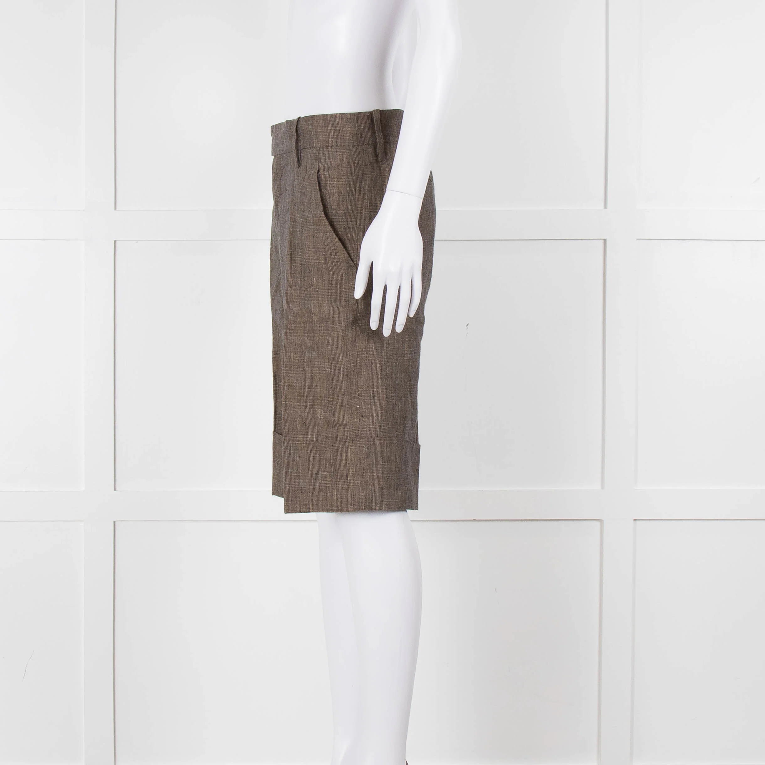 Marni Grey Beige Checked Linen Shorts - Image 7