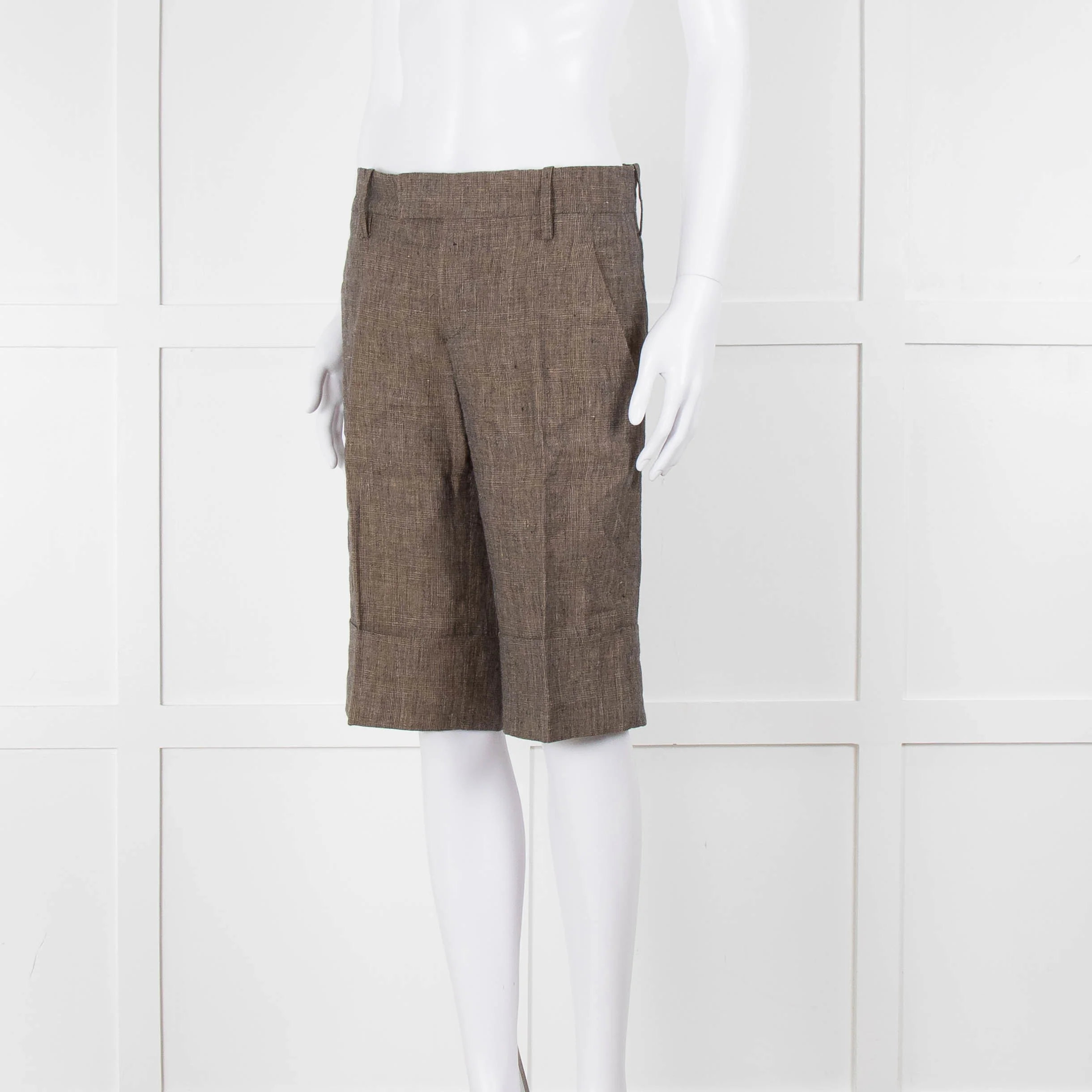 Marni Grey Beige Checked Linen Shorts - Image 8
