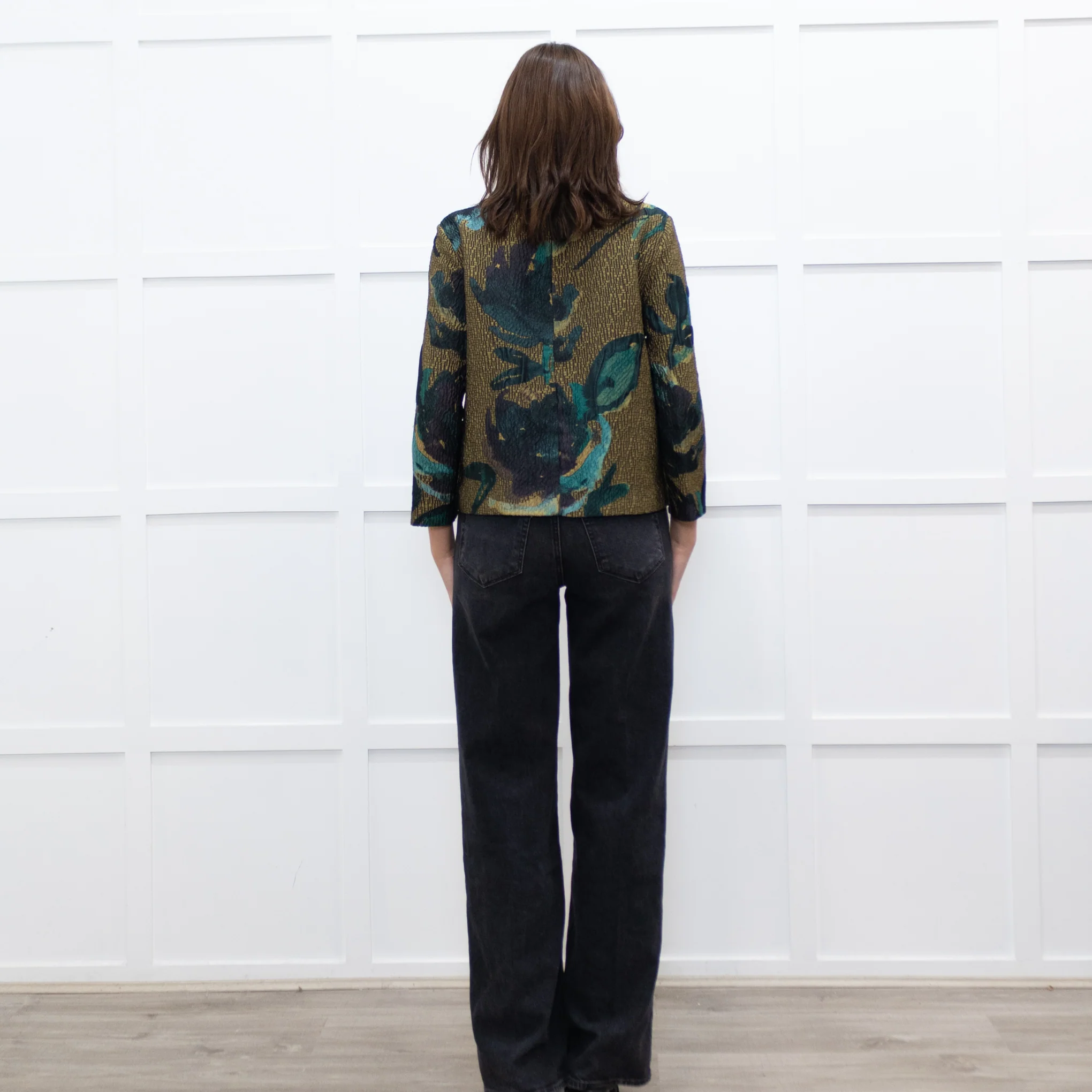 Marni Khaki Blue Floral Textured Front Pocket Top - Image 5
