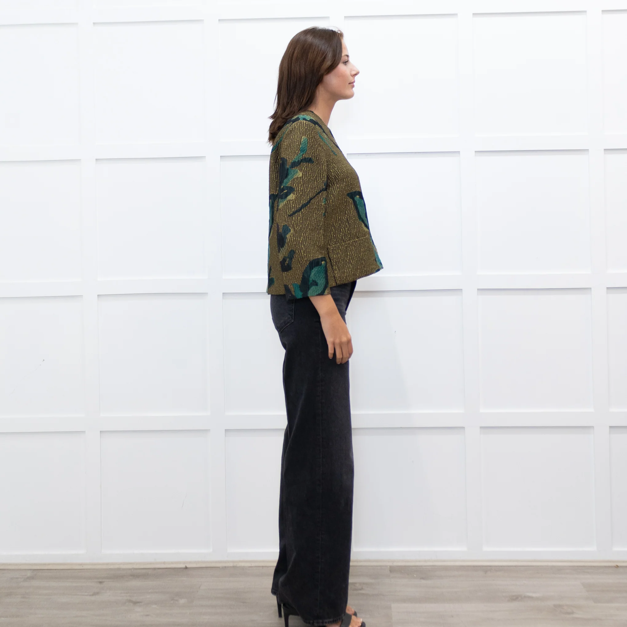 Marni Khaki Blue Floral Textured Front Pocket Top - Image 6