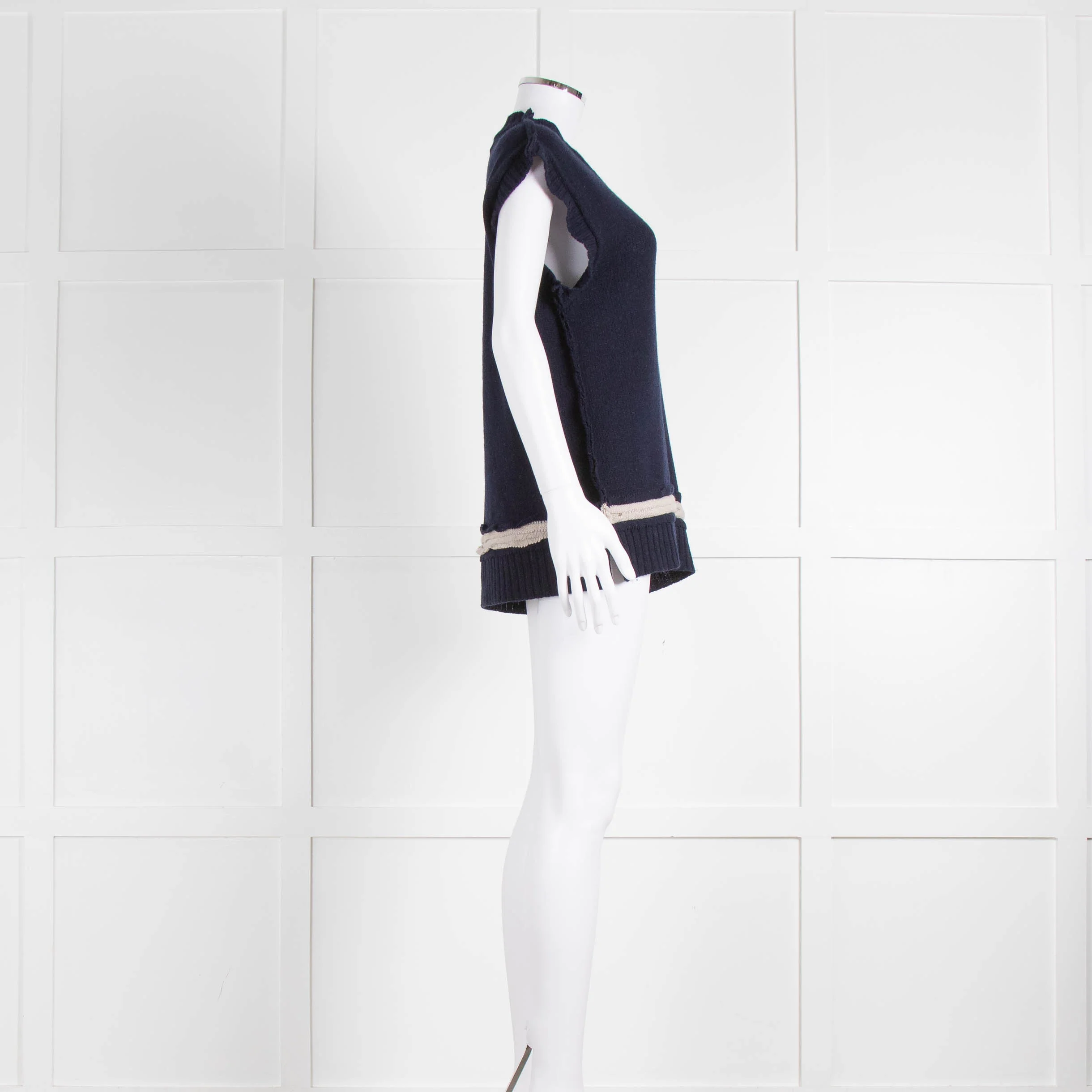 Marni Navy Blue Beige Trim Cashmere Knitted Sleeveless Jumper - Image 2