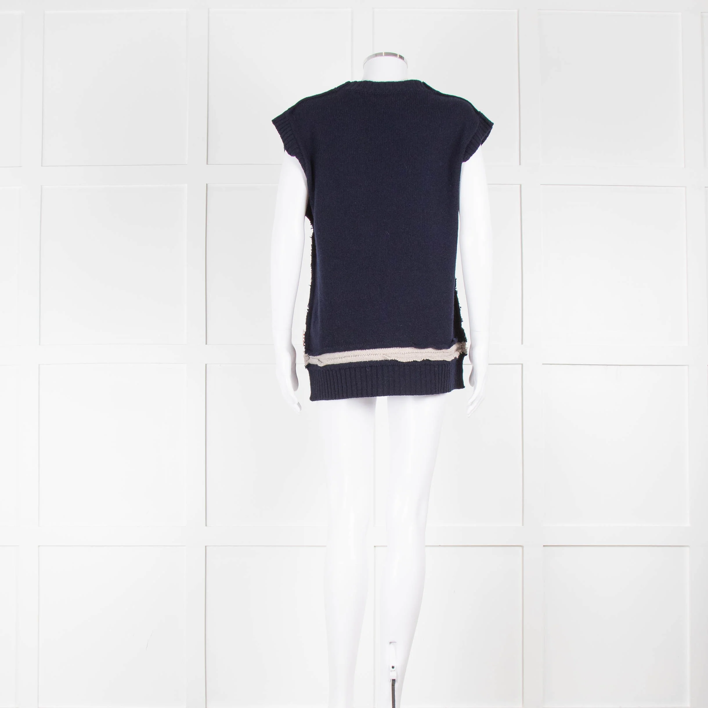 Marni Navy Blue Beige Trim Cashmere Knitted Sleeveless Jumper - Image 3