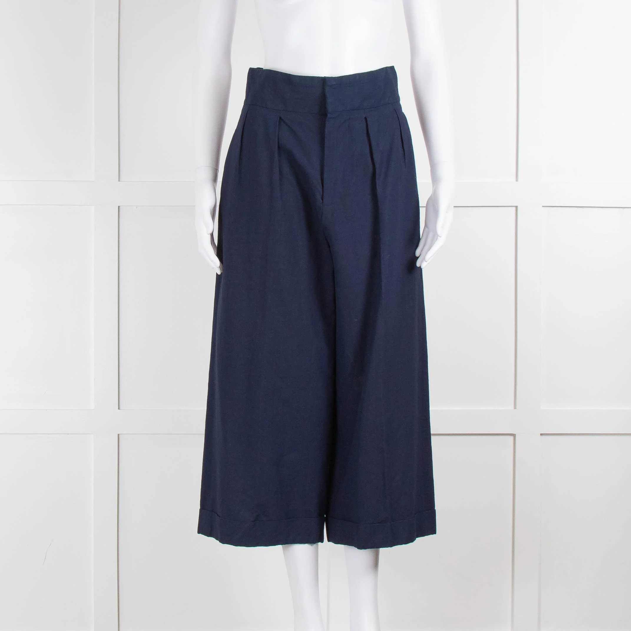 Marni Navy Wide Leg Crop Trousers