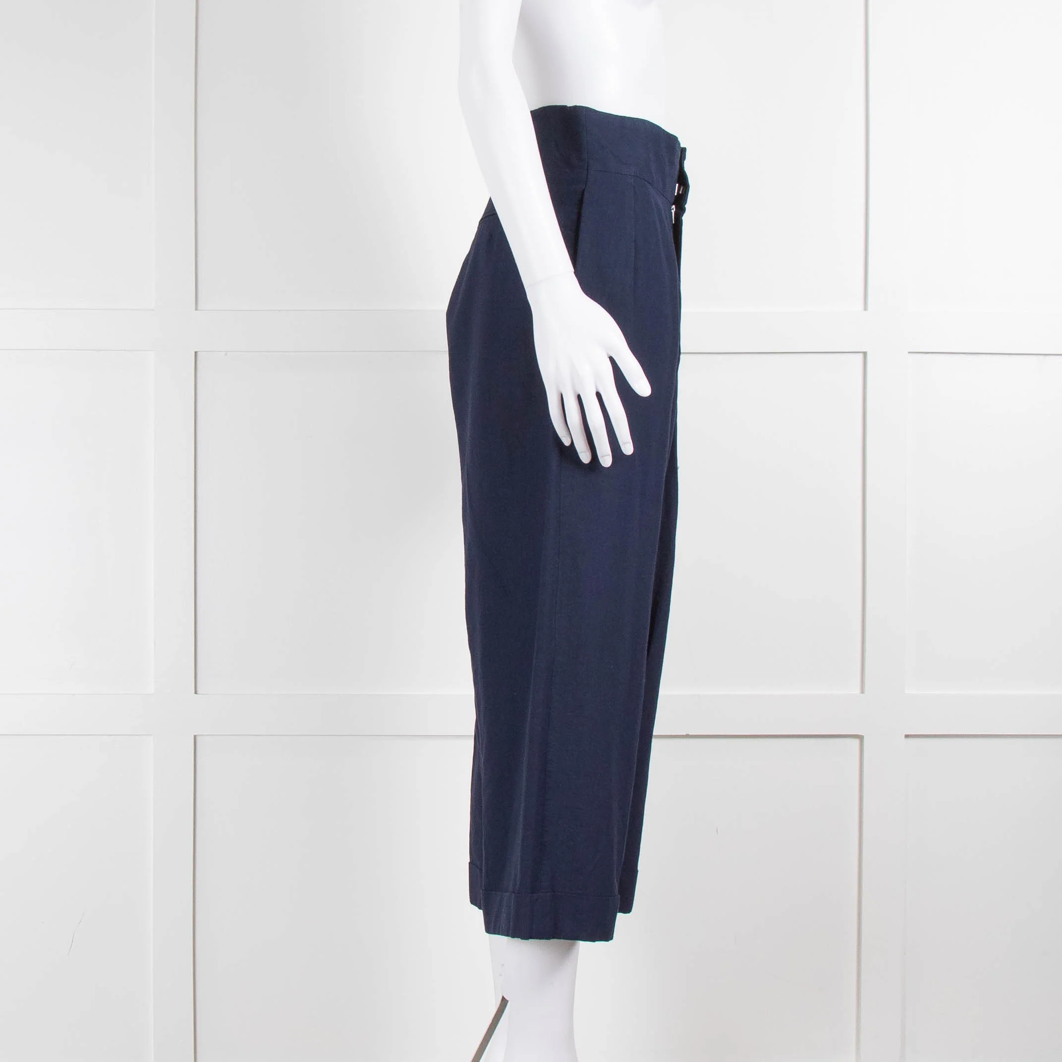 Marni Navy Wide Leg Crop Trousers - Image 2
