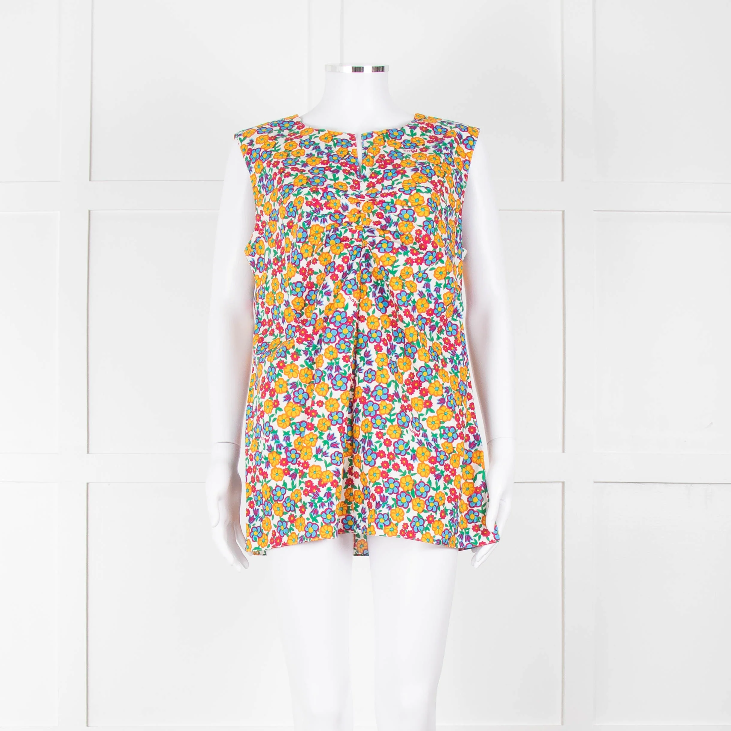 Marni White Orange Blue Flower Print Sleeveless Top