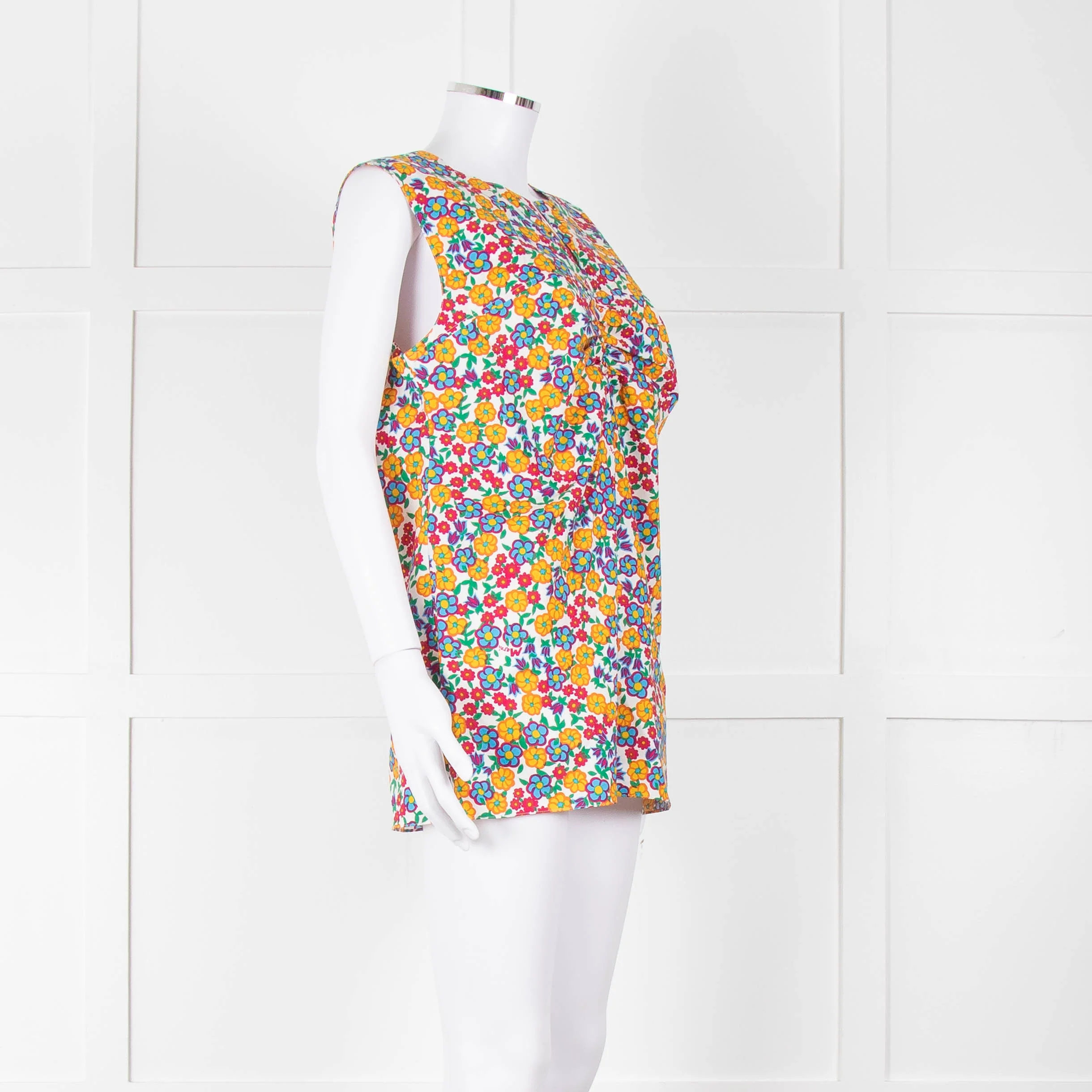 Marni White Orange Blue Flower Print Sleeveless Top - Image 2