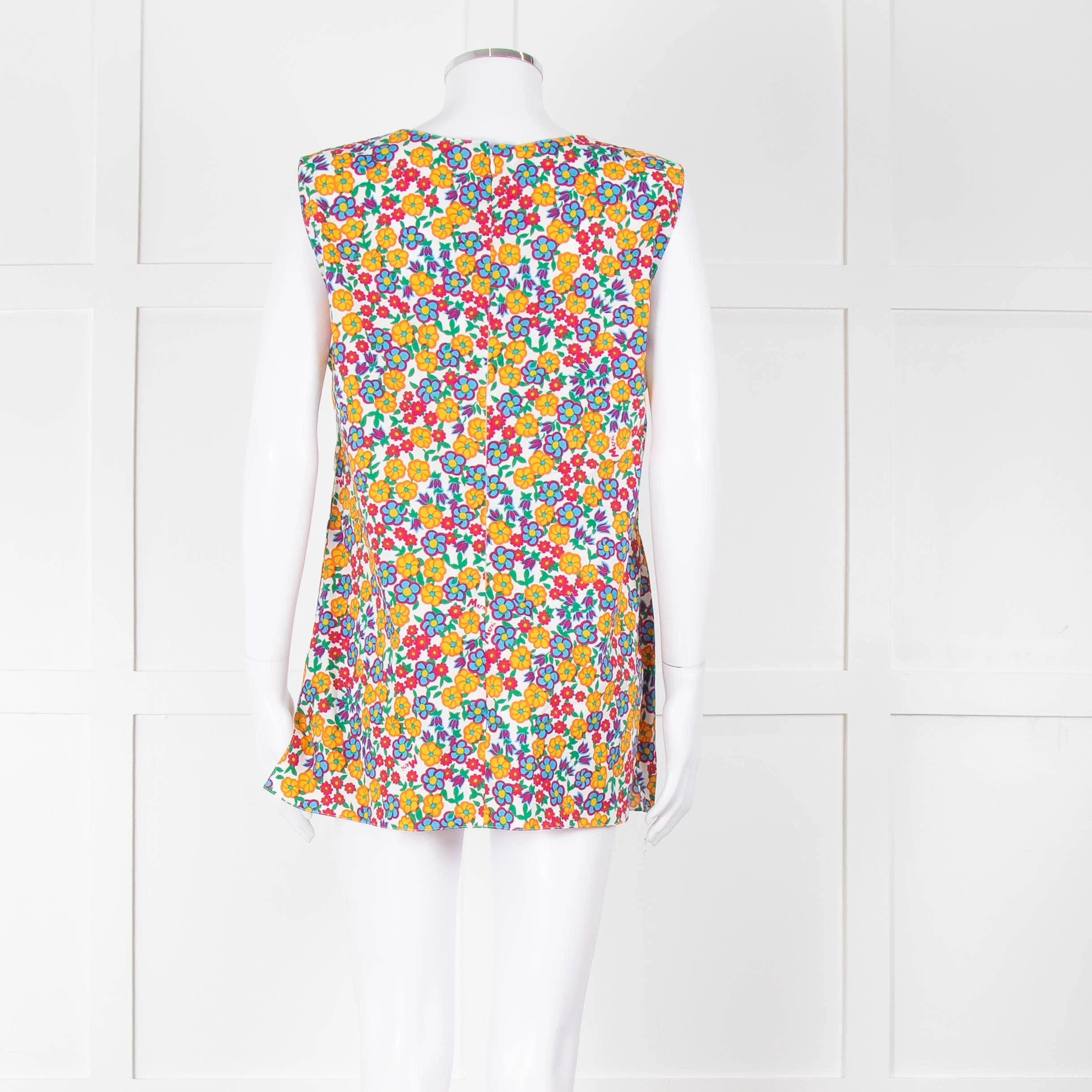 Marni White Orange Blue Flower Print Sleeveless Top - Image 5