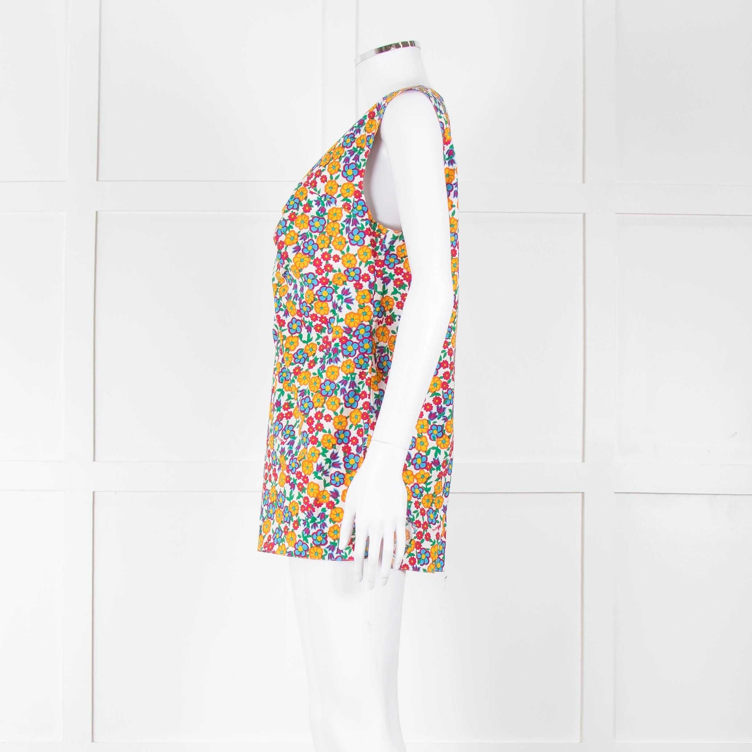 Marni White Orange Blue Flower Print Sleeveless Top - Image 7
