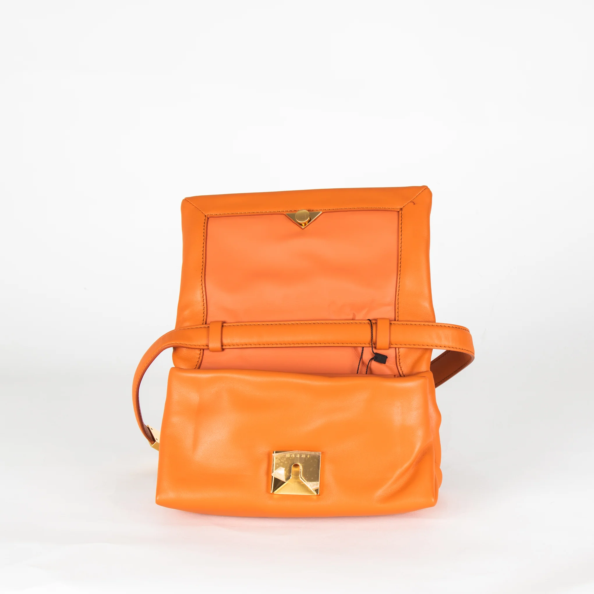 Marni Orange Small Prisma Leather Shoulder Bag - Image 9