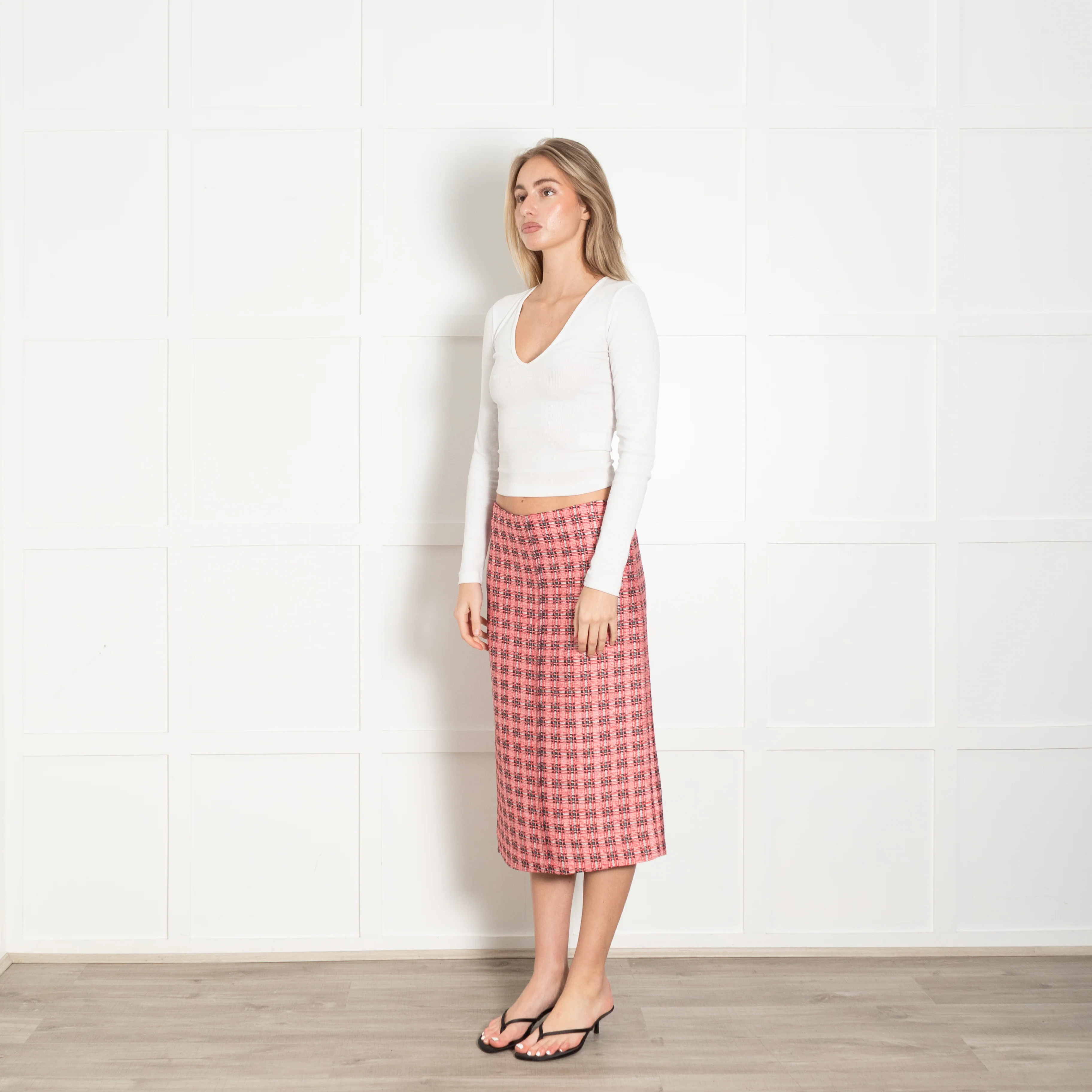 Marni Red Black Checked Pencil Skirt - Image 3