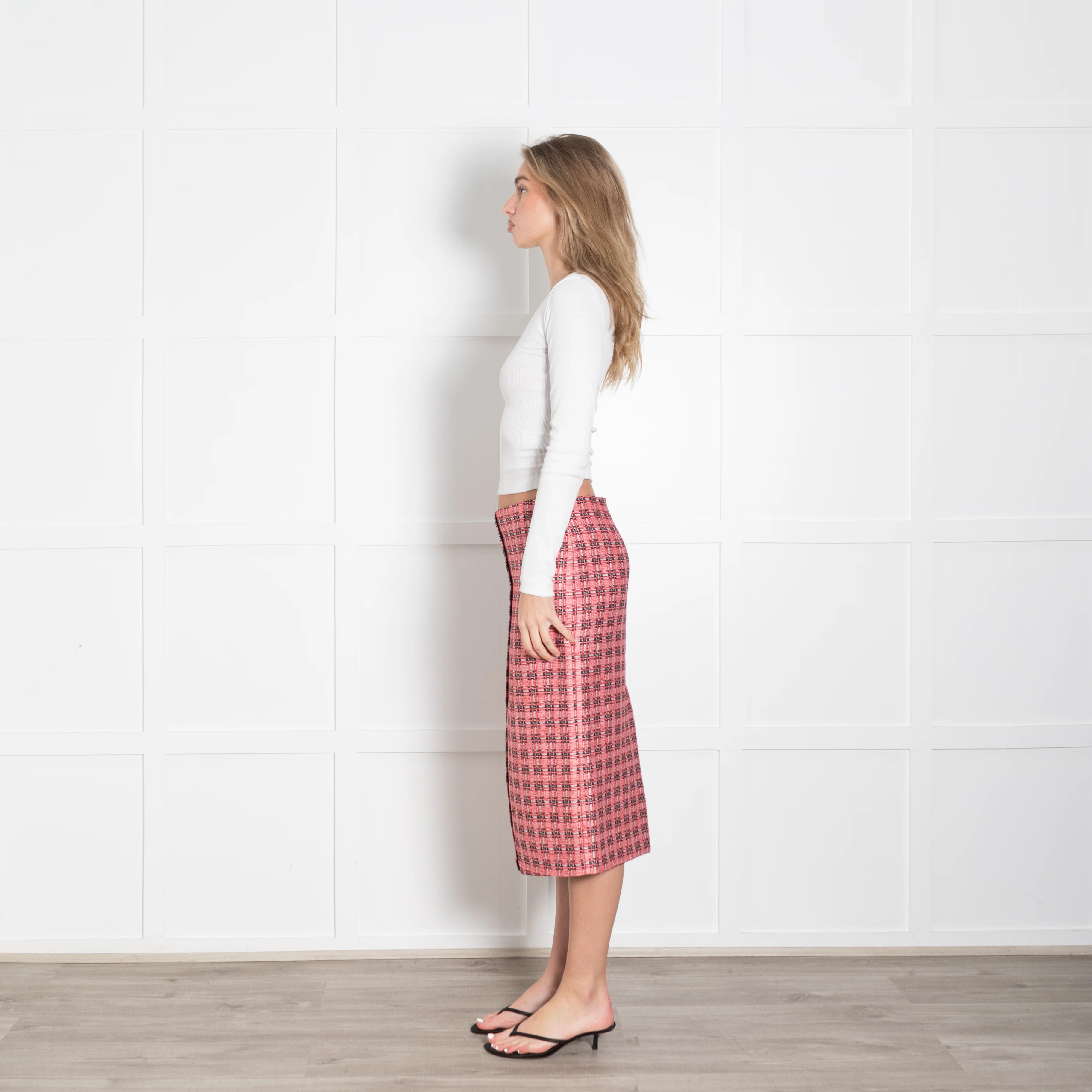 Marni Red Black Checked Pencil Skirt - Image 4