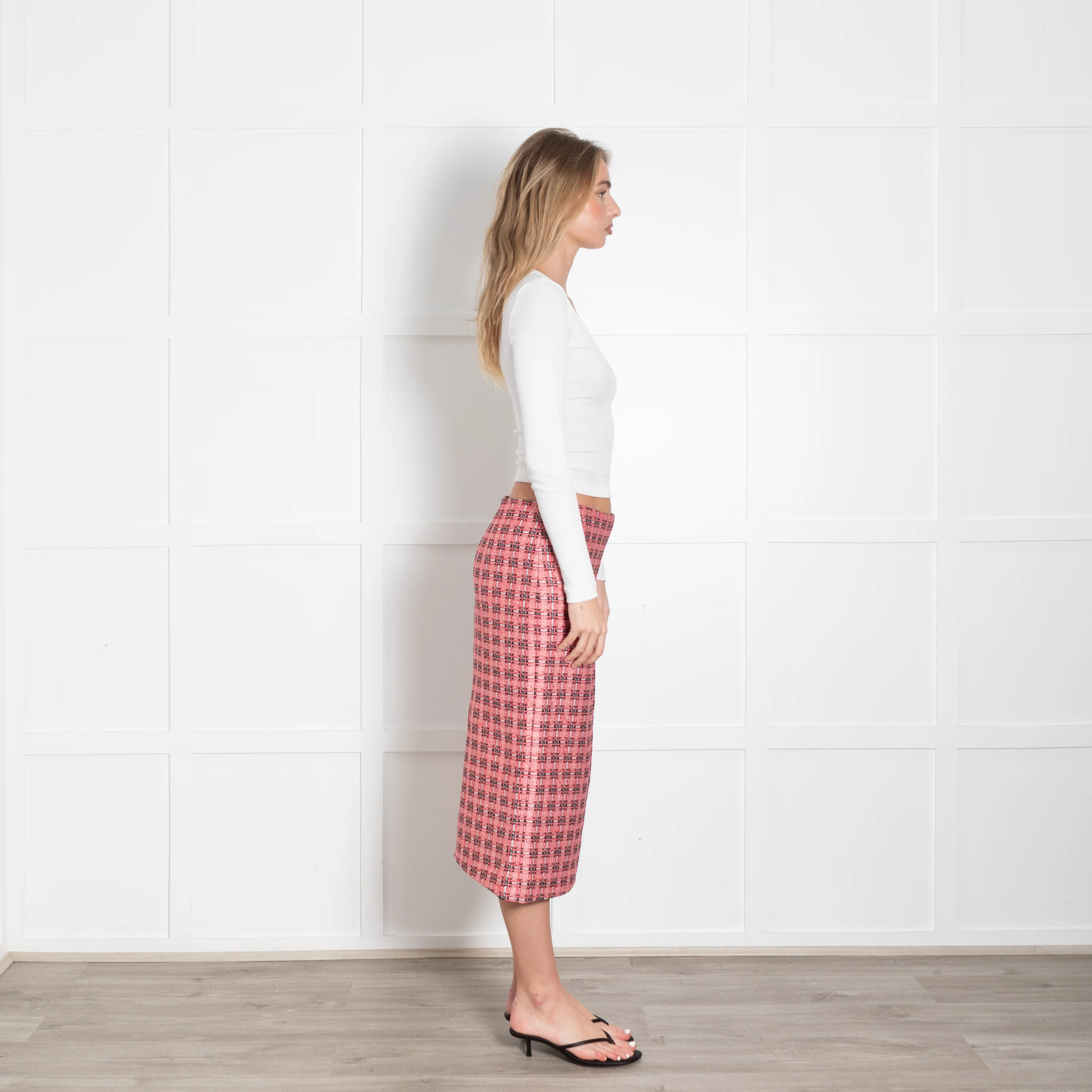 Marni Red Black Checked Pencil Skirt - Image 6