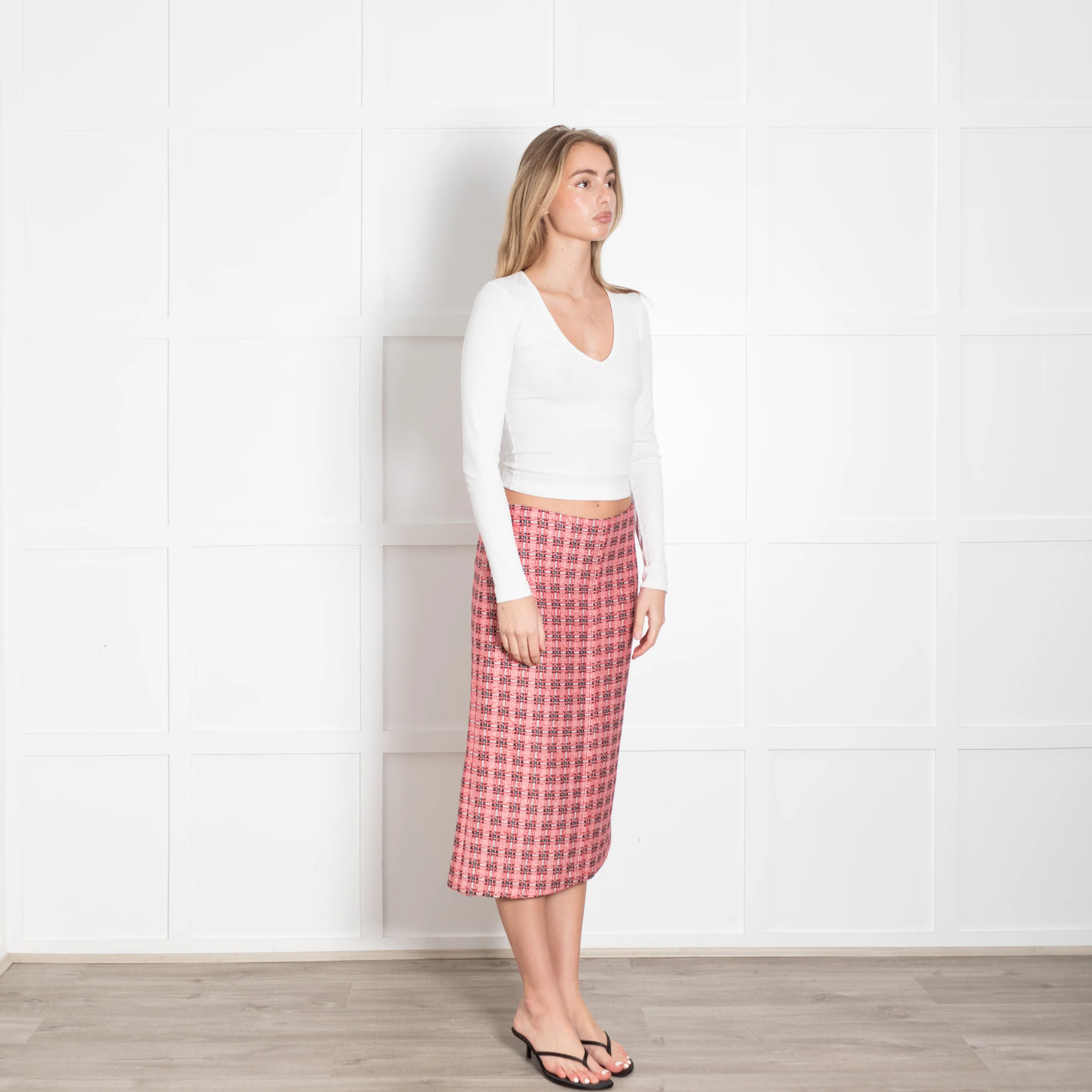 Marni Red Black Checked Pencil Skirt - Image 7