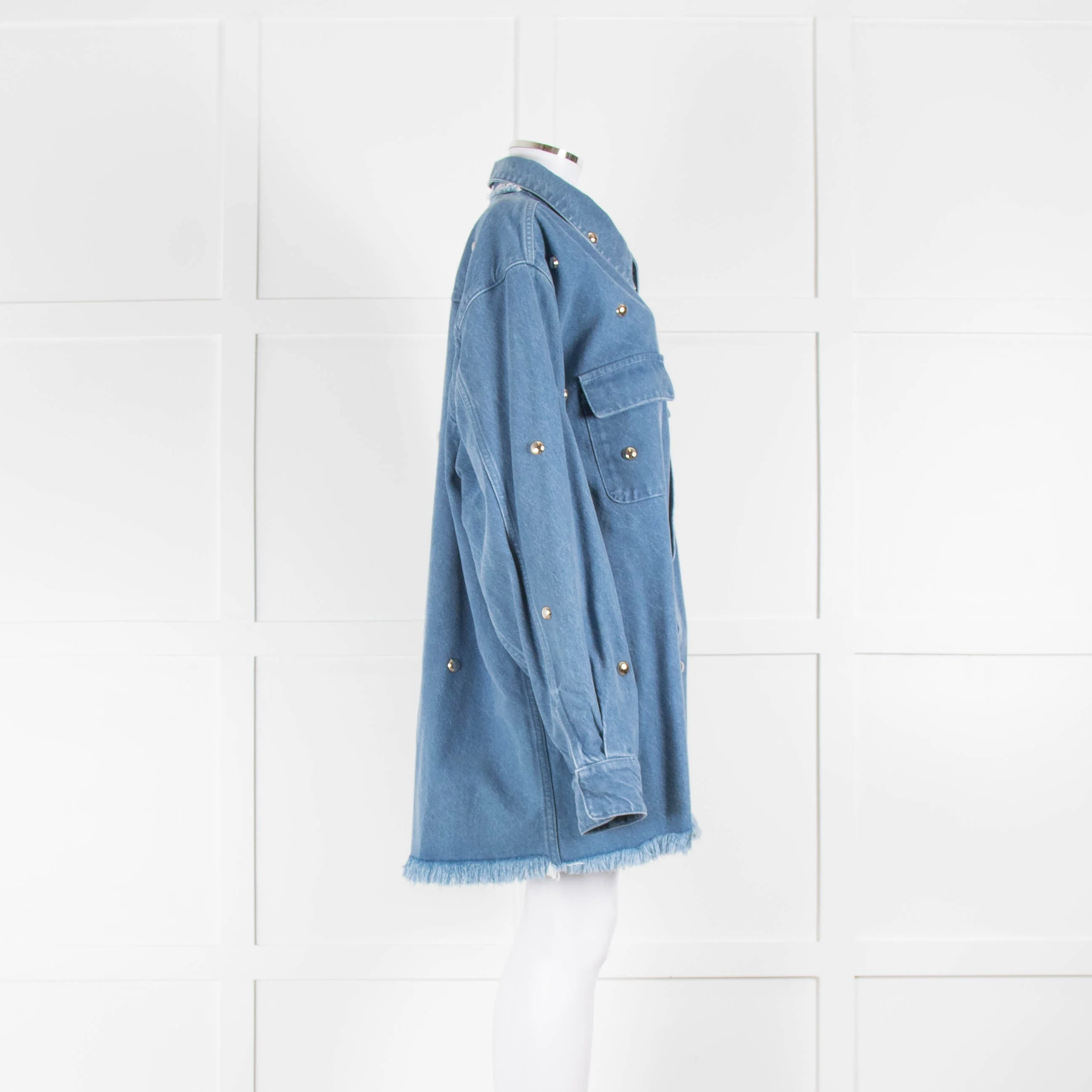 Marques Almeida Studded Blue Denim Shacket with Raw Hem - Image 2