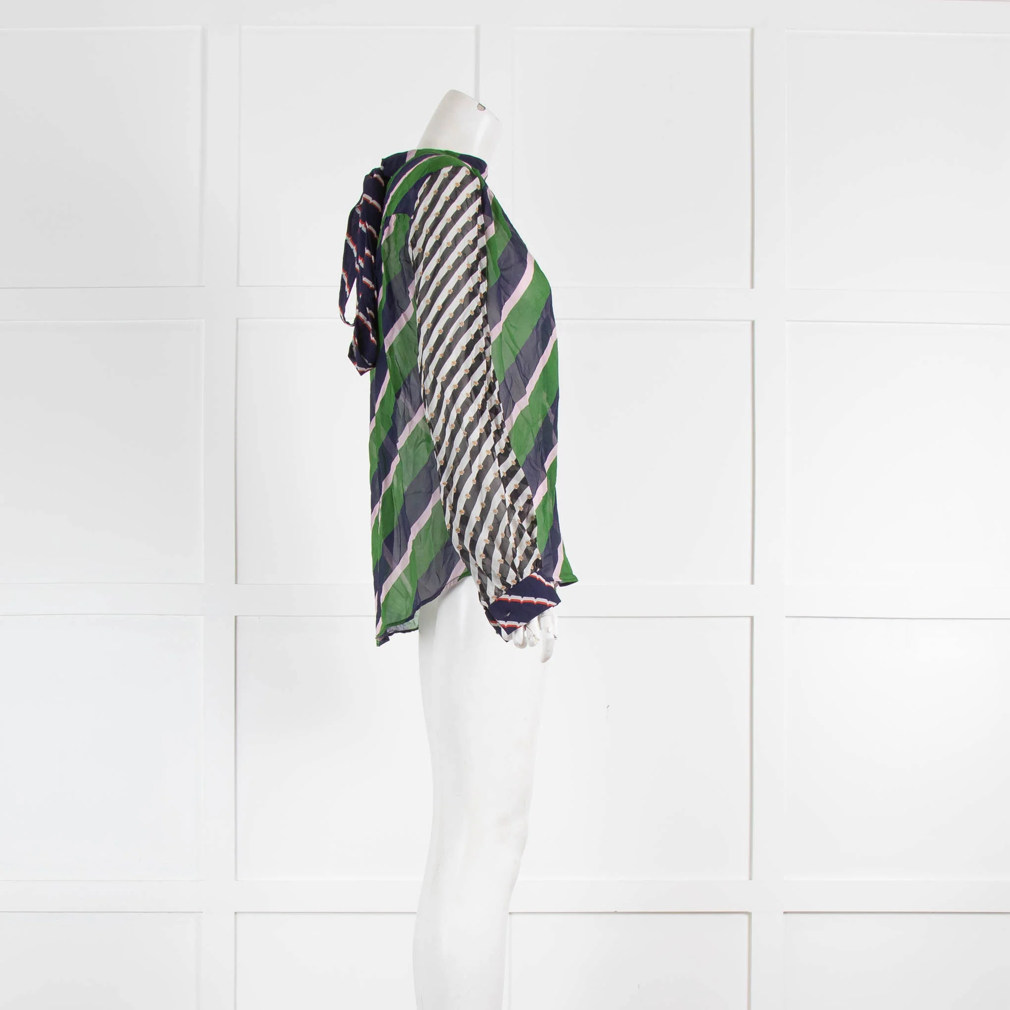 Mary Katrantzou Blue Green Stripe Sheer Blouse - Image 2