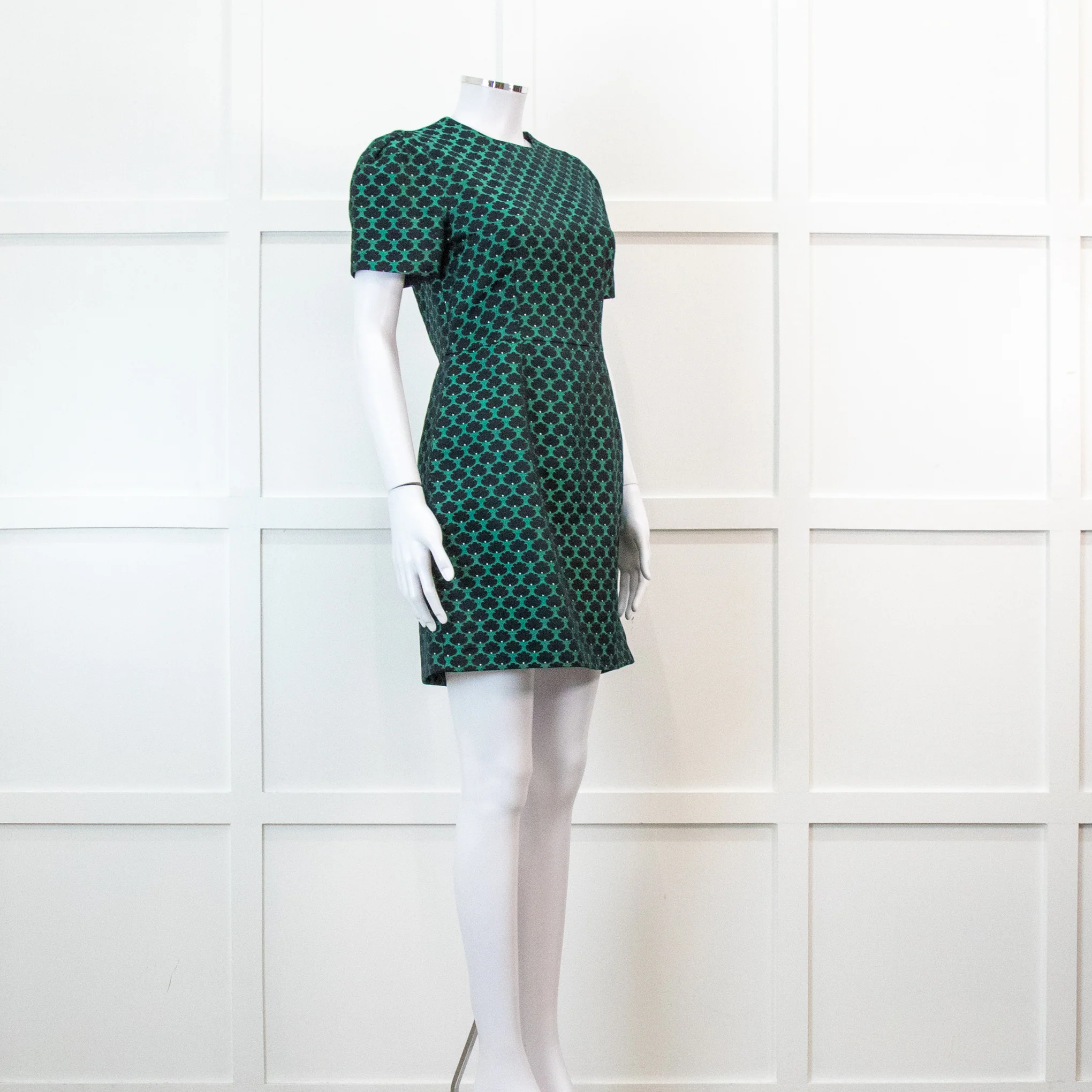 Mary Katrantzou Green and Black Jacquard Short Sleeve Mini Dress - Image 2
