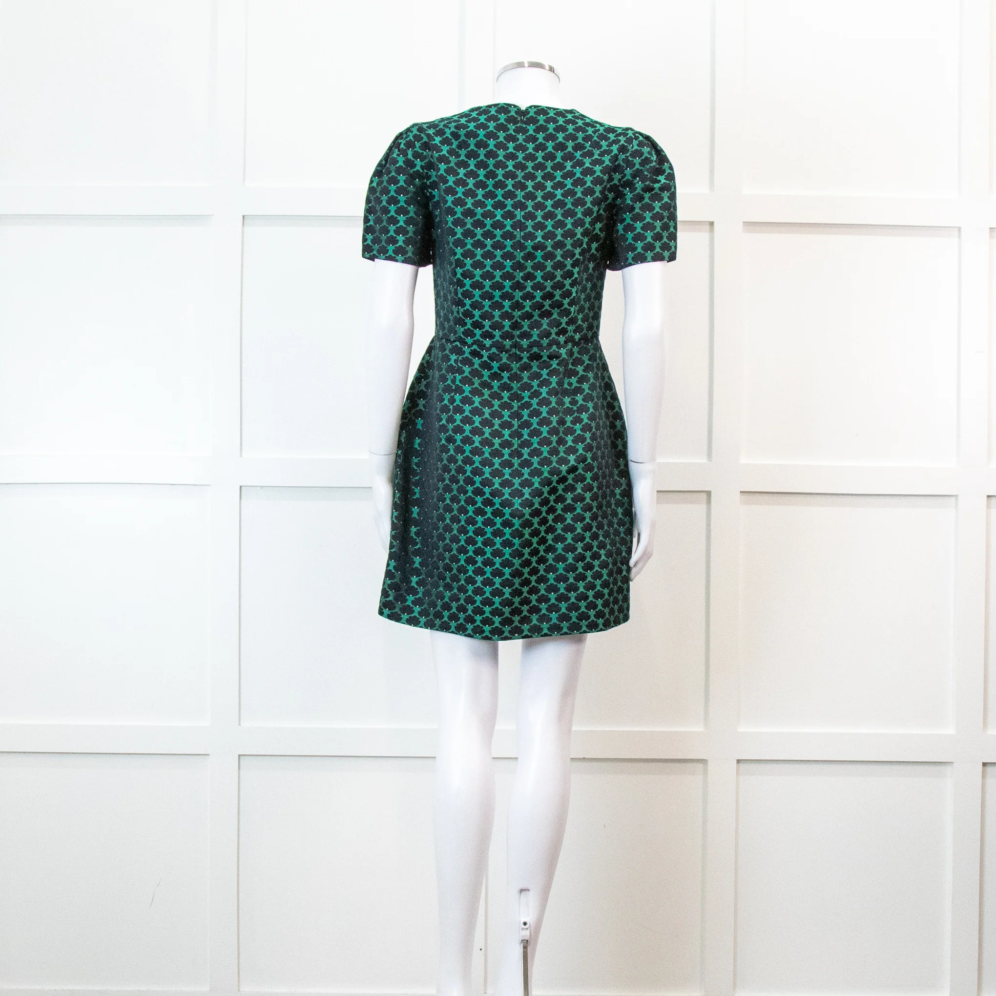 Mary Katrantzou Green and Black Jacquard Short Sleeve Mini Dress - Image 5
