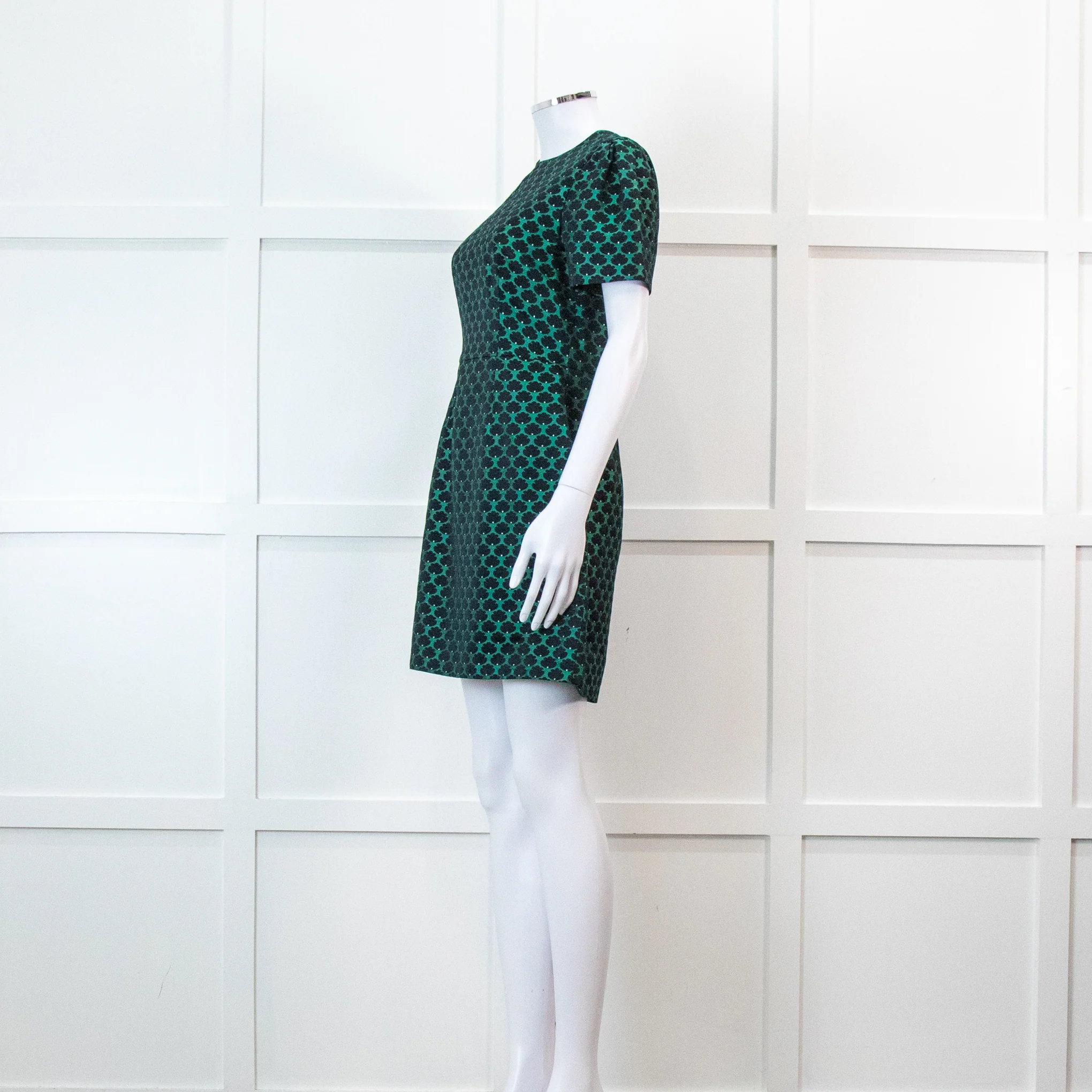 Mary Katrantzou Green and Black Jacquard Short Sleeve Mini Dress - Image 7