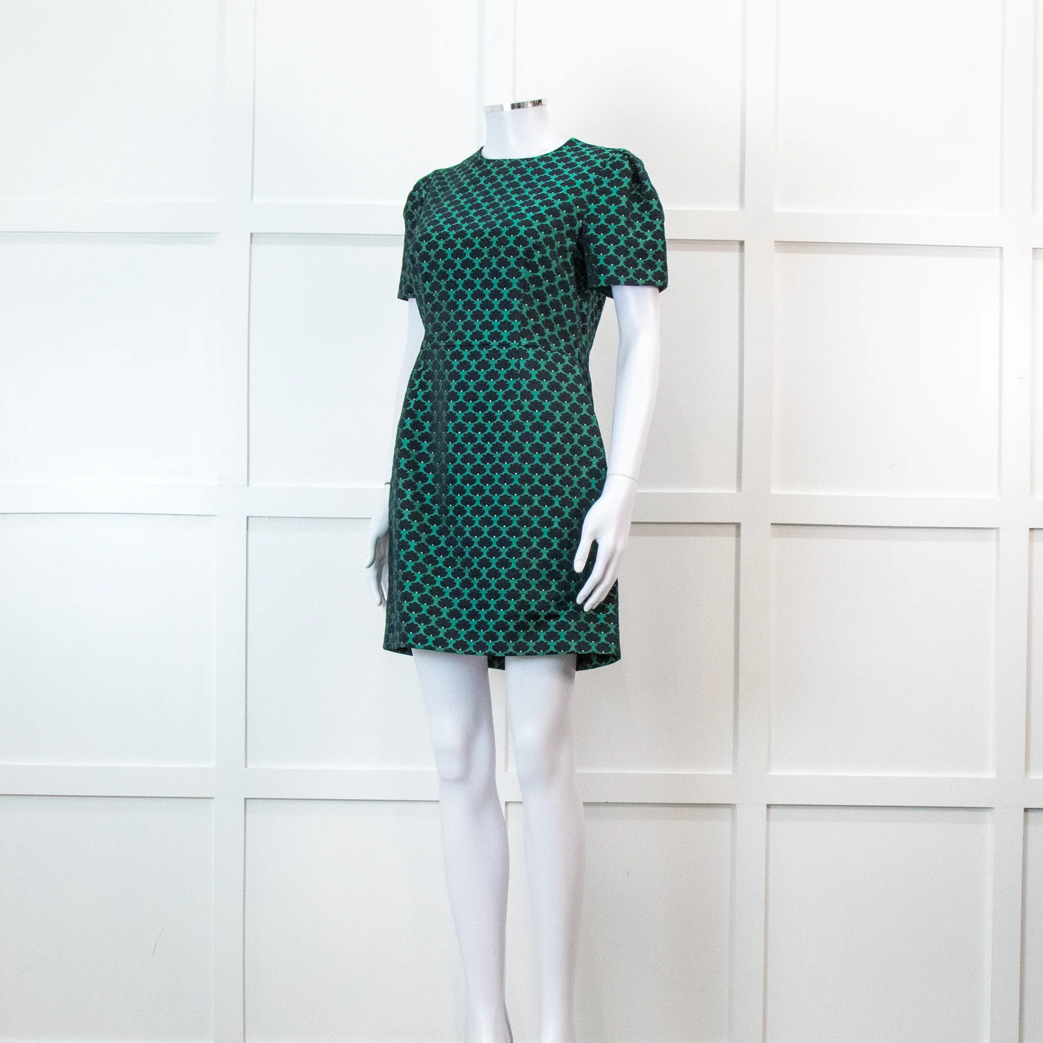 Mary Katrantzou Green and Black Jacquard Short Sleeve Mini Dress - Image 8