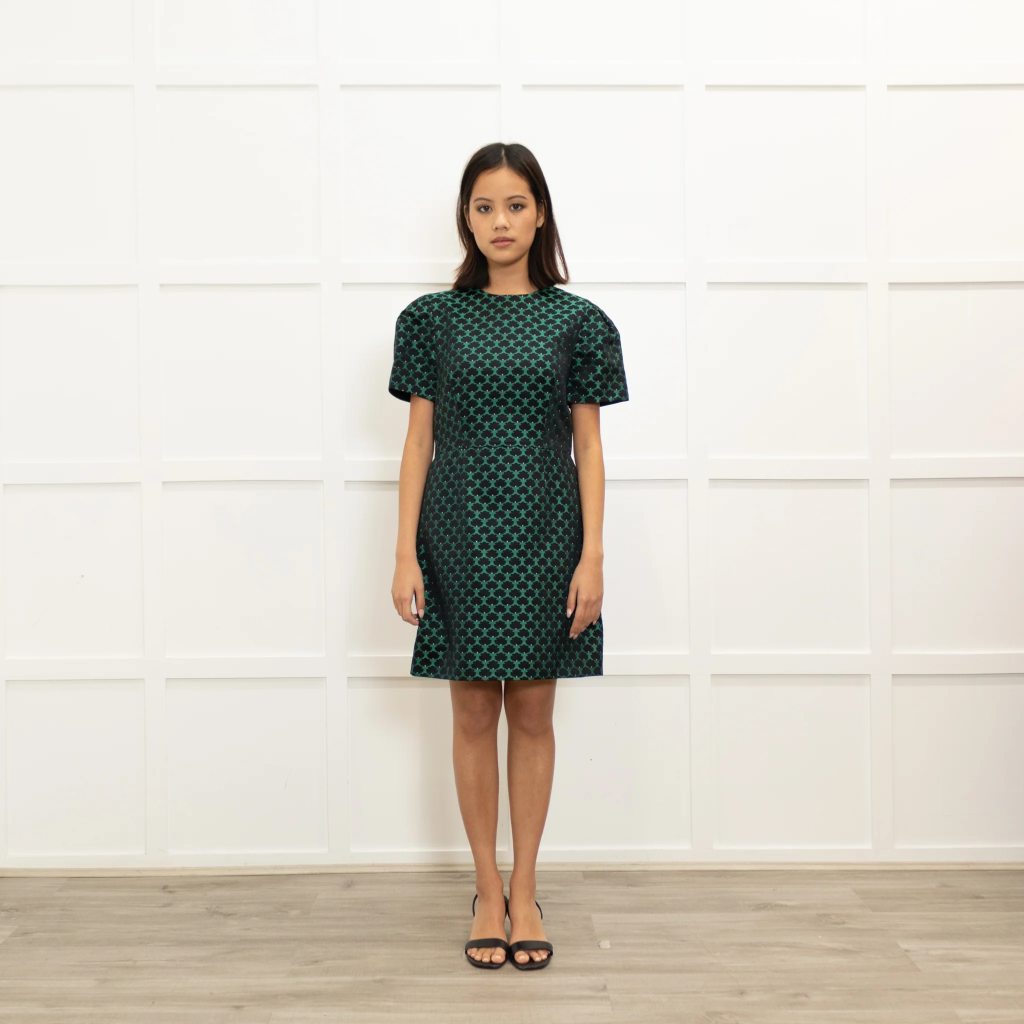 Mary Katrantzou Green Black Short Sleeve Dress
