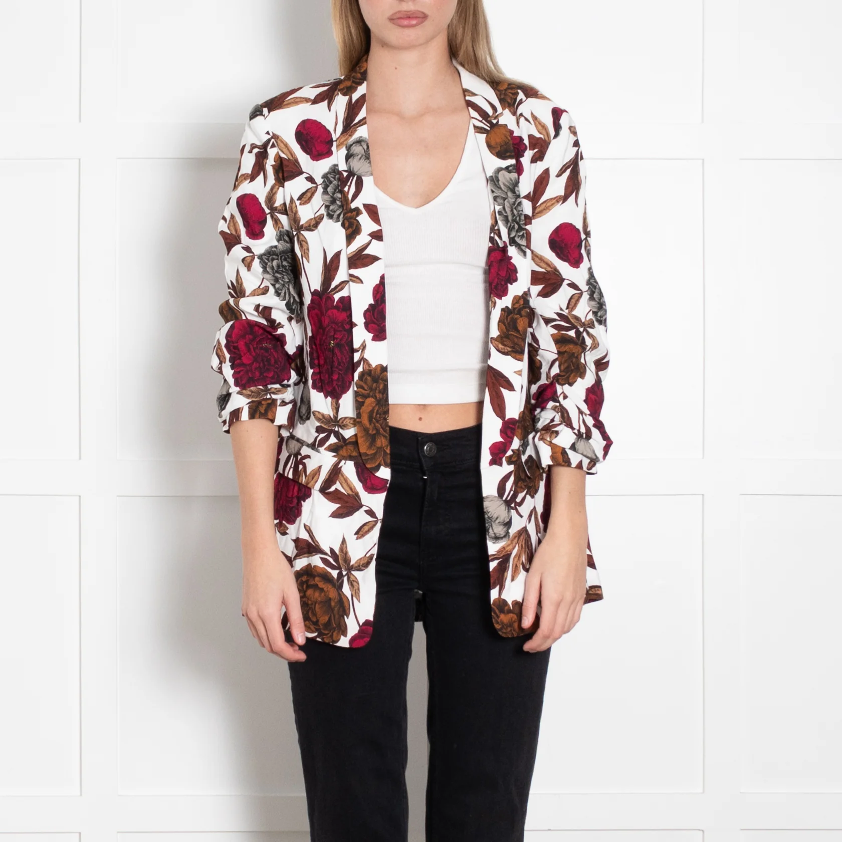 Maryan Mehlhorn White Brown Floral Soft Jacket - Image 2