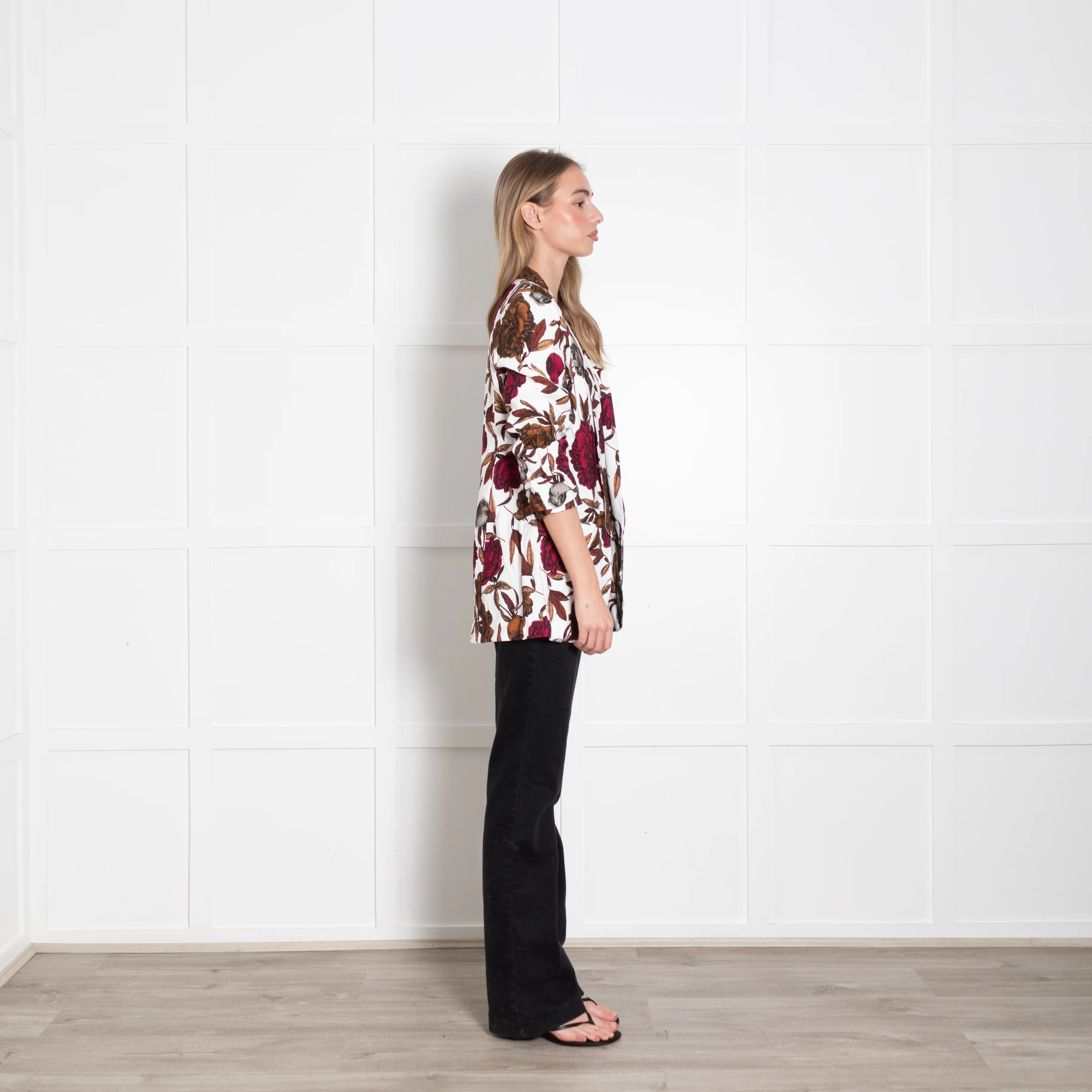 Maryan Mehlhorn White Brown Floral Soft Jacket - Image 6