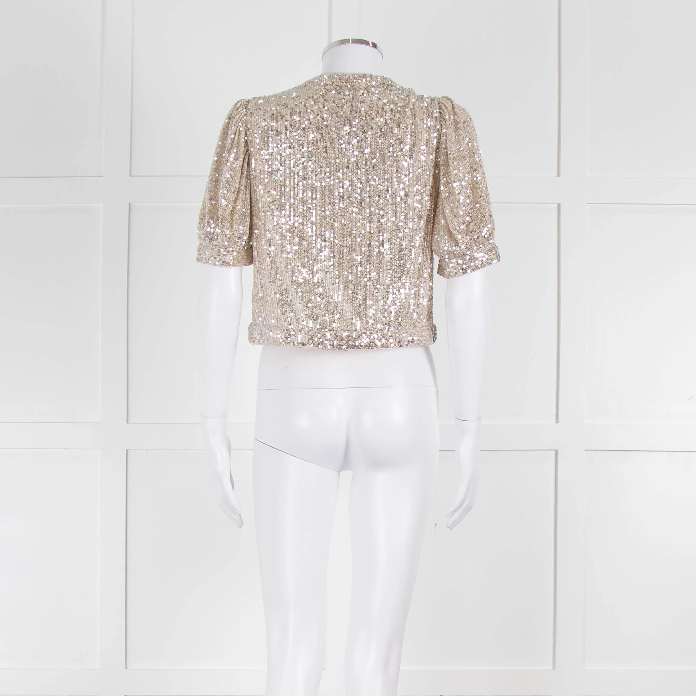 Masscob Beige Silver Sequin Half Sleeve Cropped Top - Image 5