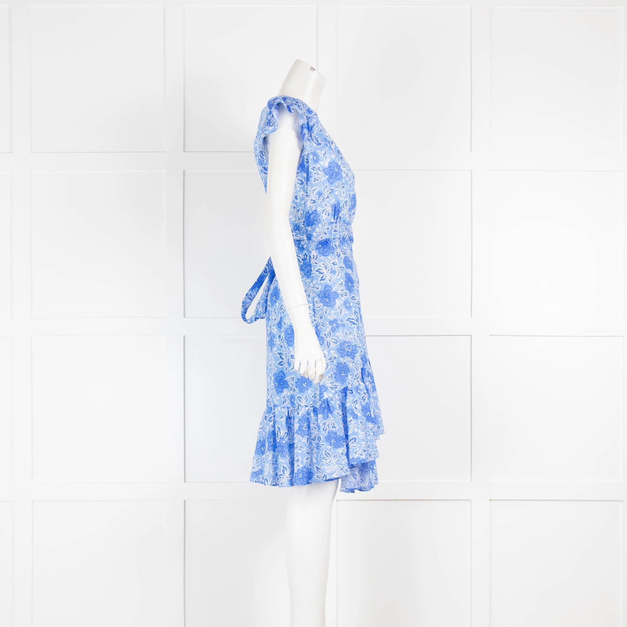 Masscob Blue White Floral Cotton Cap Sleeve Wrap Dress - Image 2