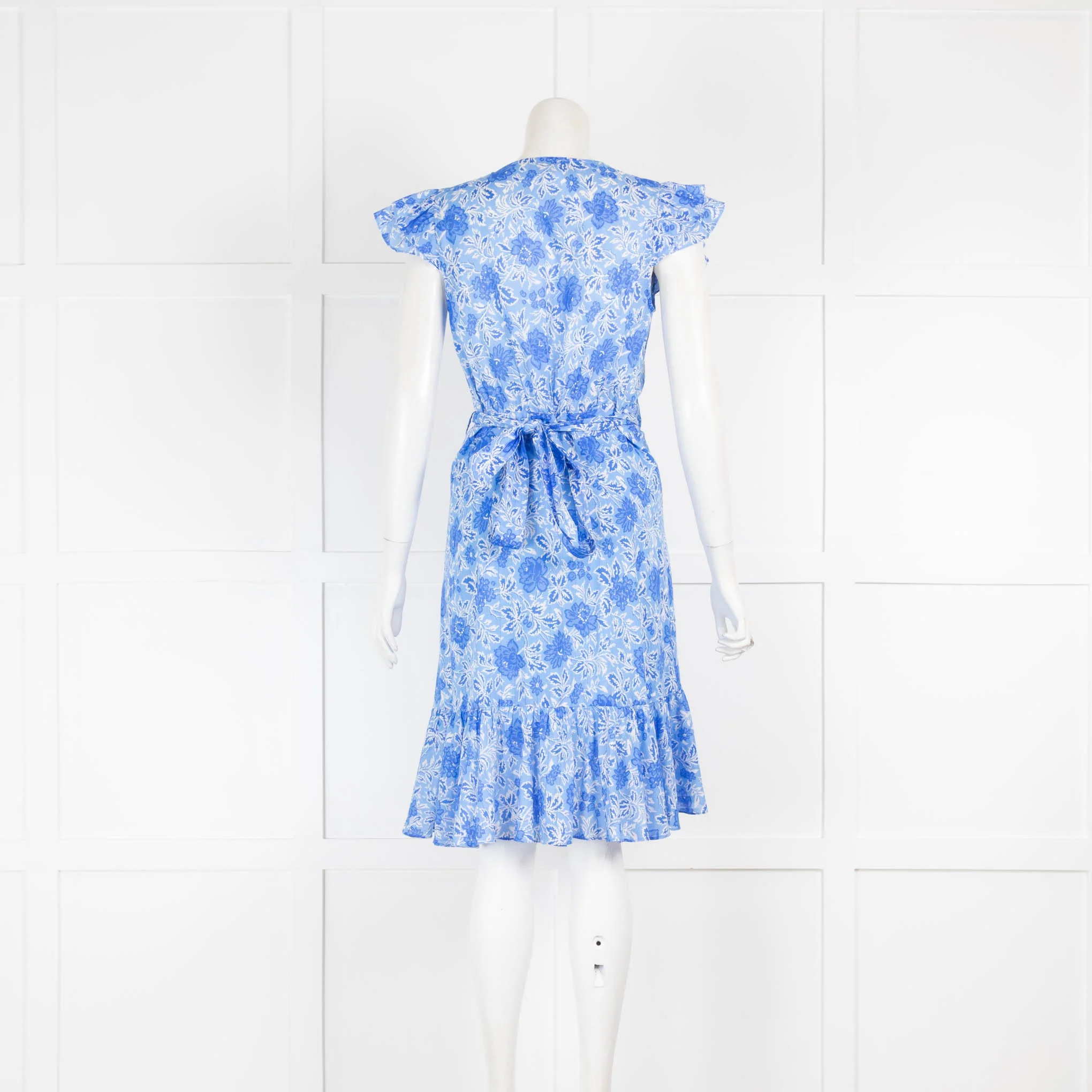 Masscob Blue White Floral Cotton Cap Sleeve Wrap Dress - Image 3