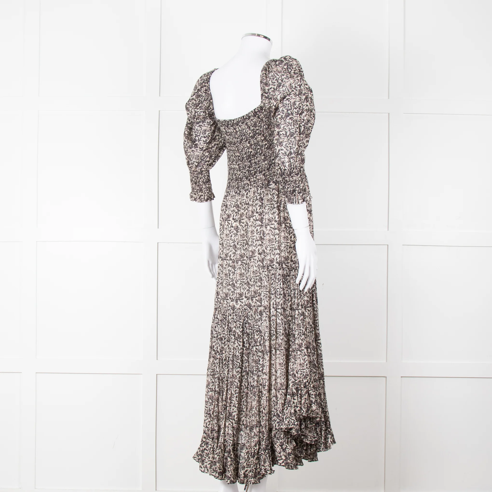 Masscob Grey Brown Print Smocking Detail Cotton Dress - Image 4