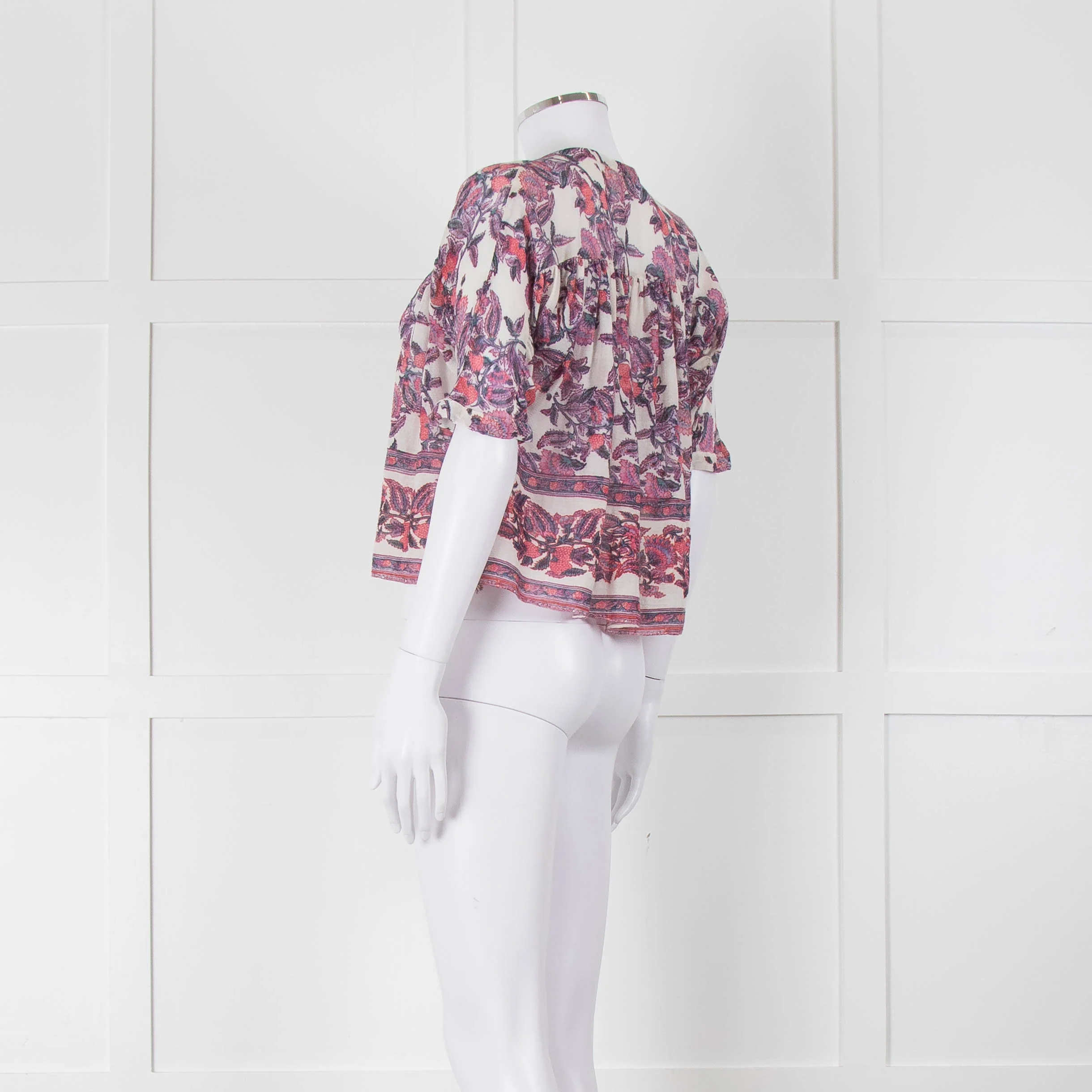 Masscob White Purple Floral Cropped Neck Tie Top - Image 6