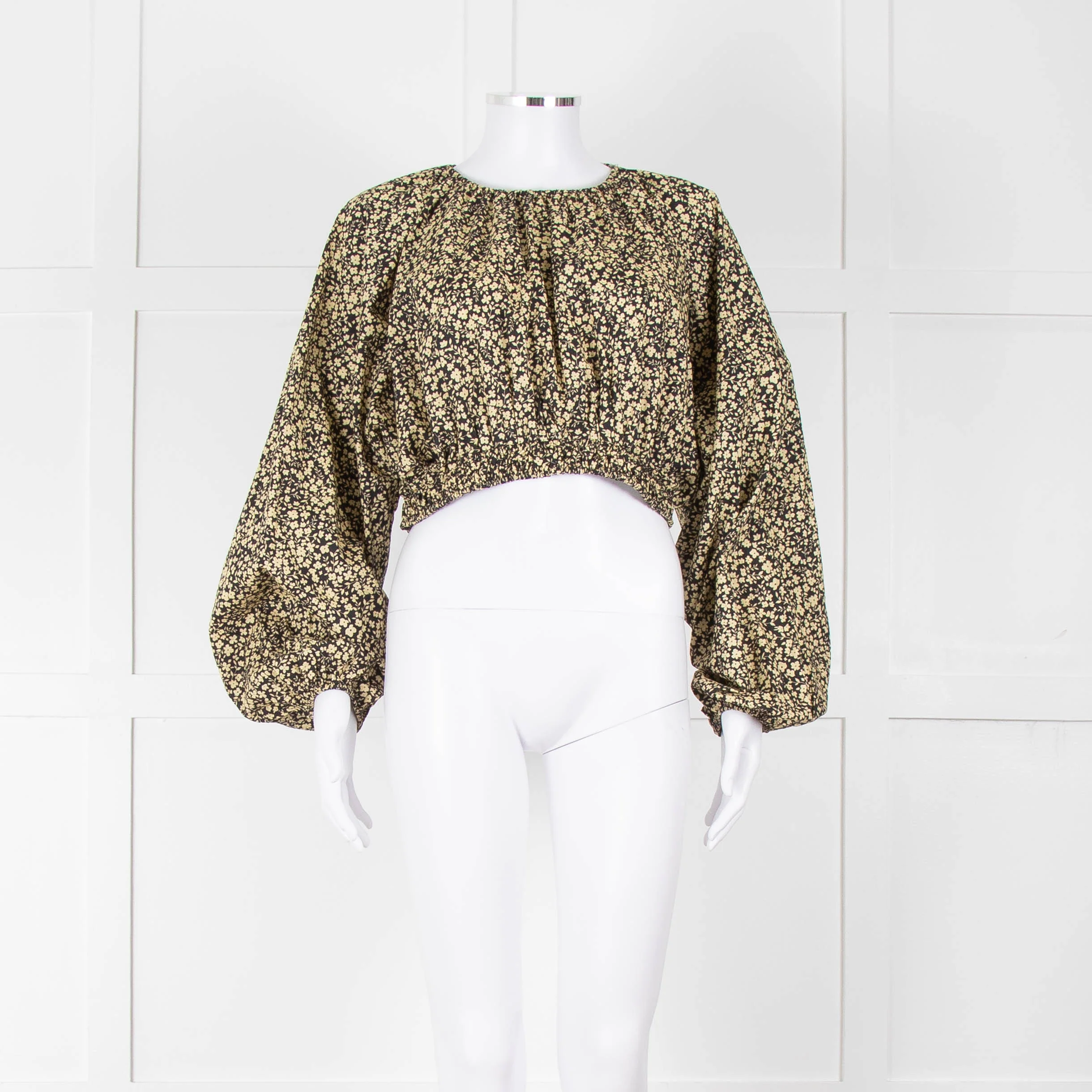 Matteau Black Yellow Floral Cotton Cropped Top - Image 2