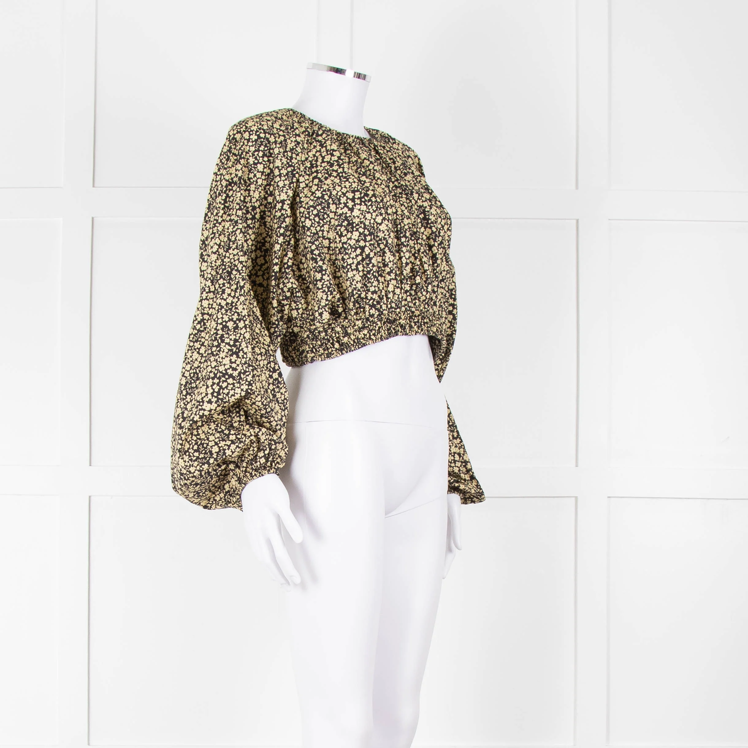Matteau Black Yellow Floral Cotton Cropped Top - Image 3