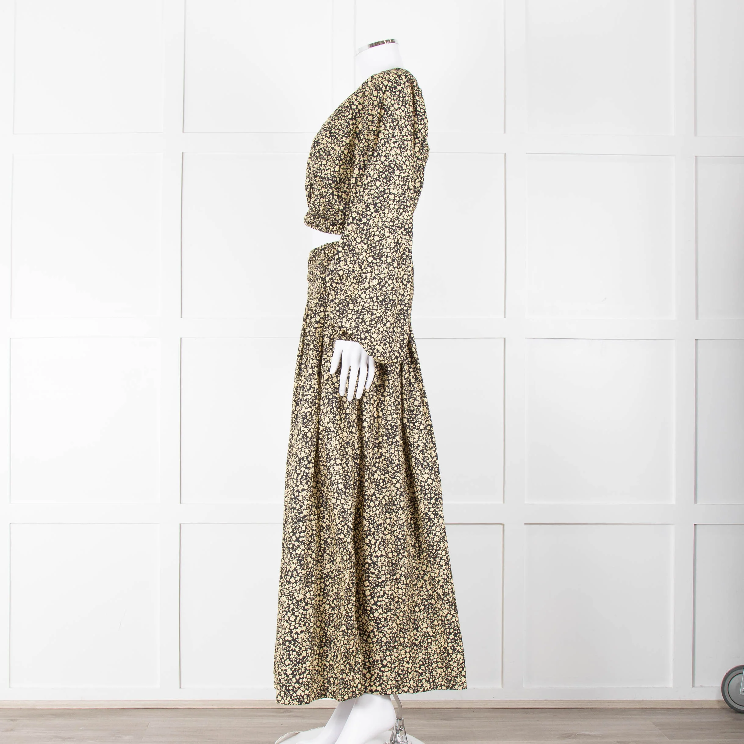 Matteau Black Yellow Floral Cotton Elasticated Maxi Skirt - Image 15