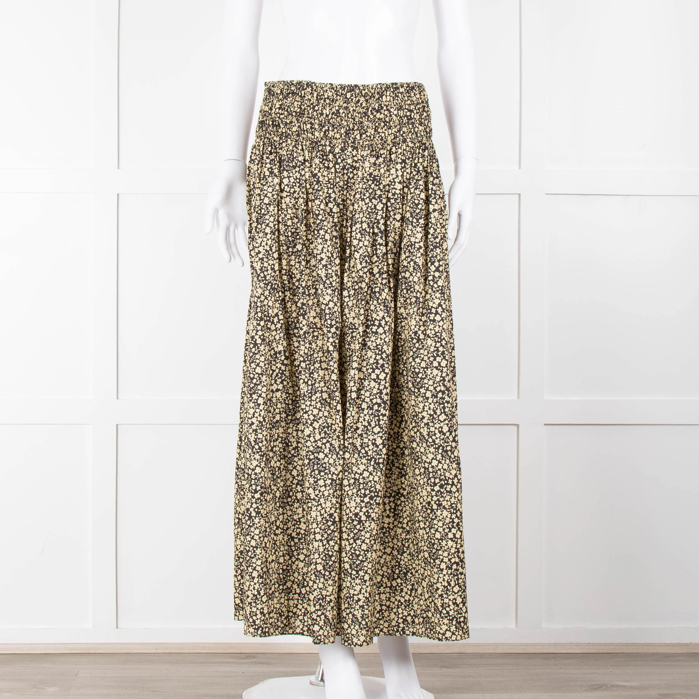 Matteau Black Yellow Floral Cotton Elasticated Maxi Skirt - Image 2