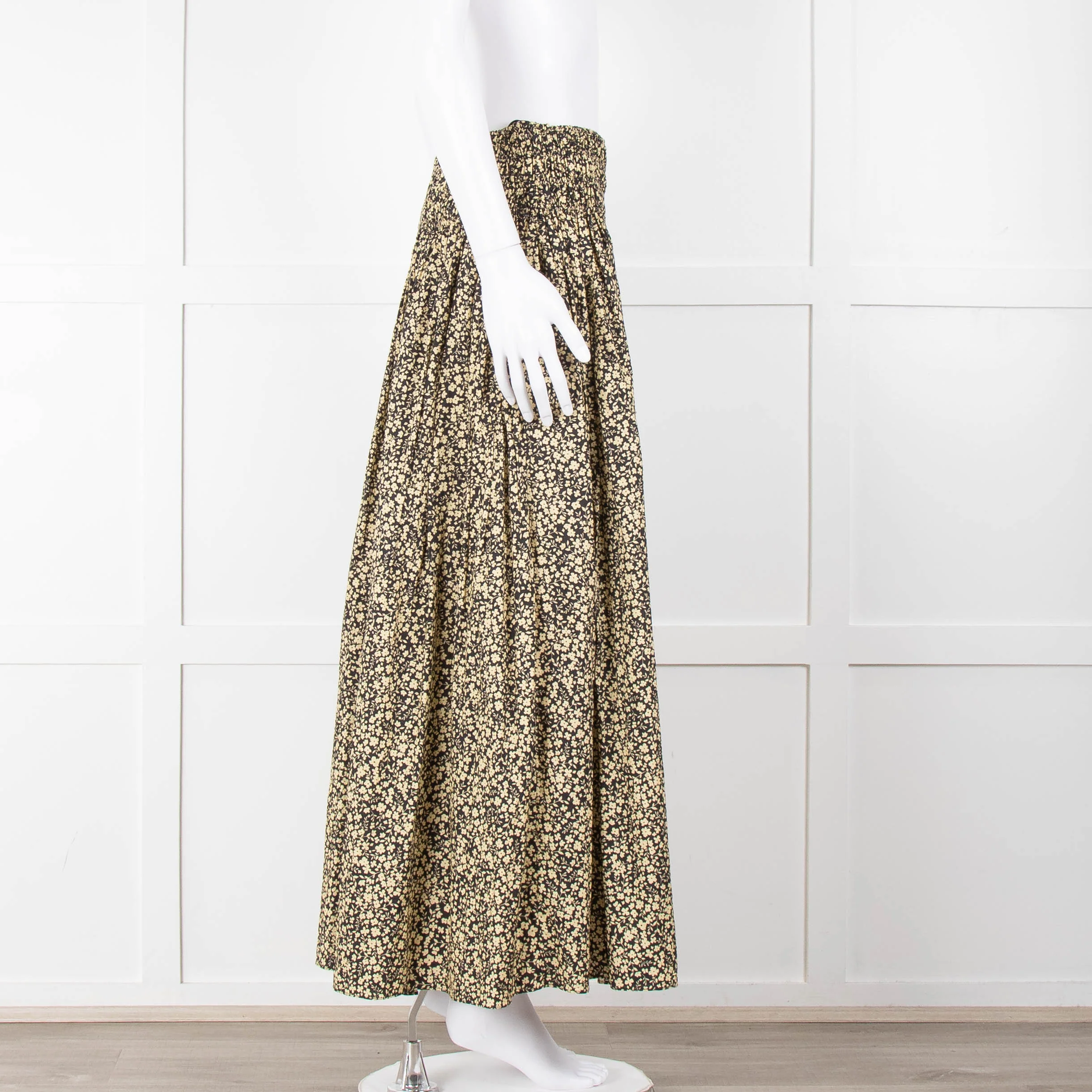 Matteau Black Yellow Floral Cotton Elasticated Maxi Skirt - Image 4