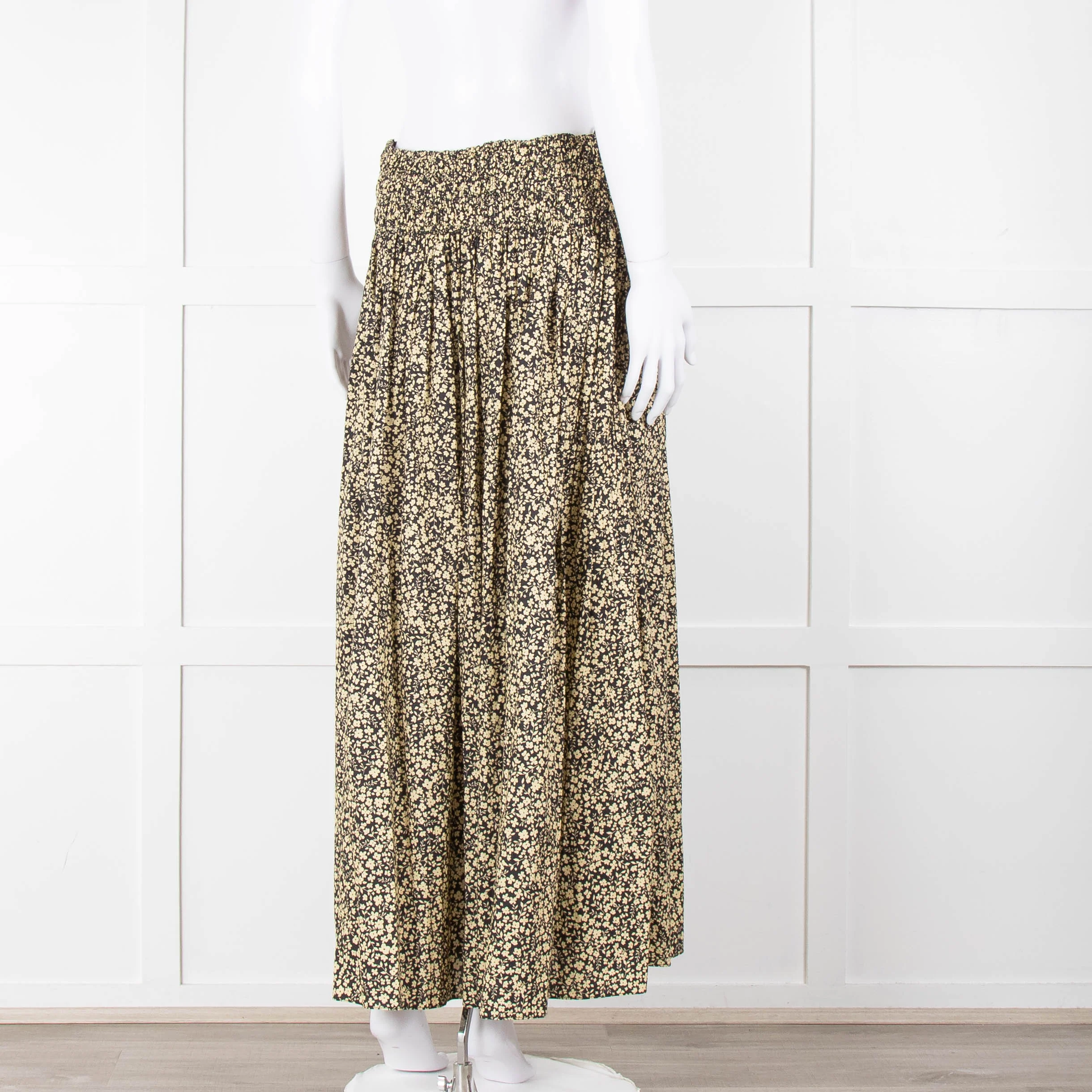 Matteau Black Yellow Floral Cotton Elasticated Maxi Skirt - Image 5