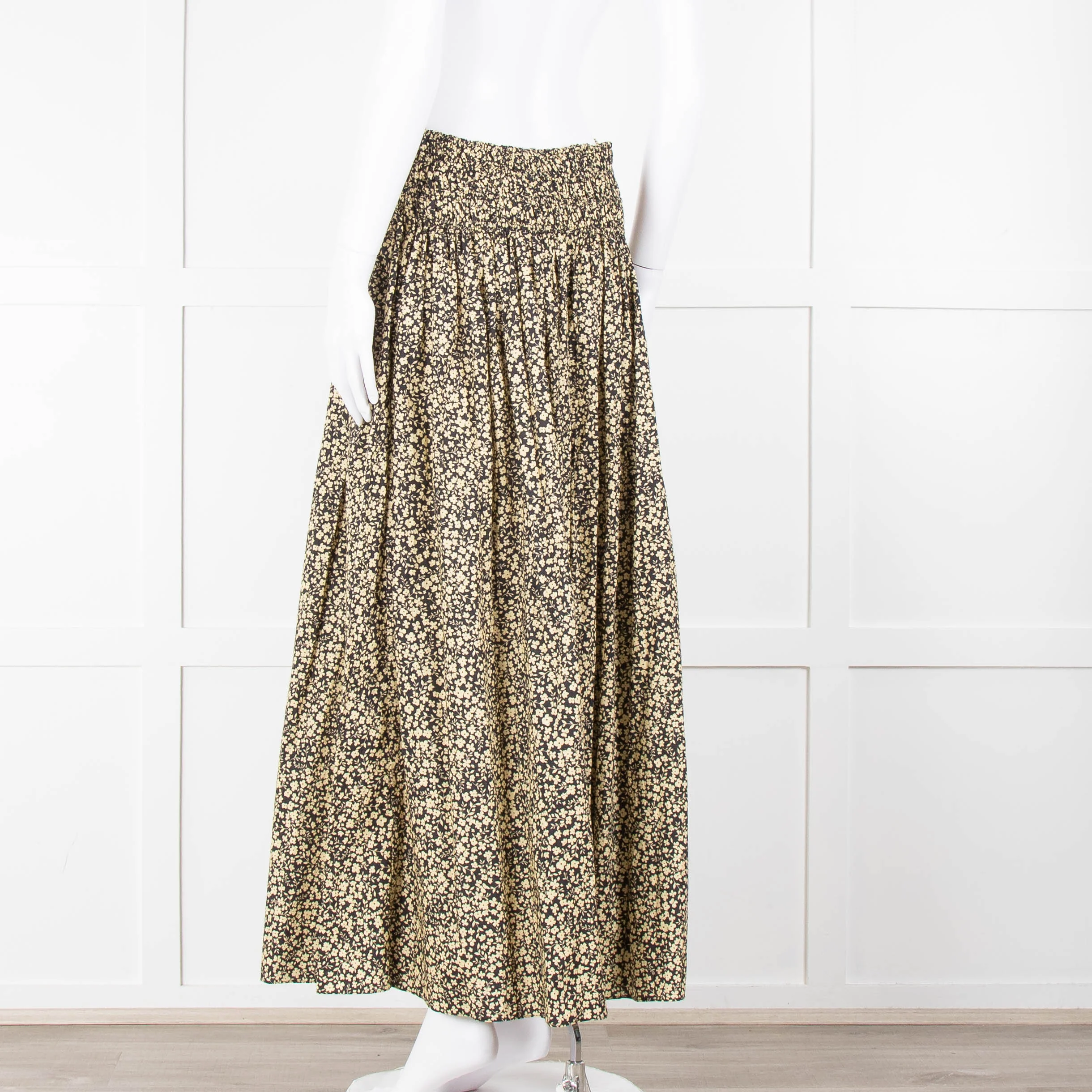 Matteau Black Yellow Floral Cotton Elasticated Maxi Skirt - Image 7