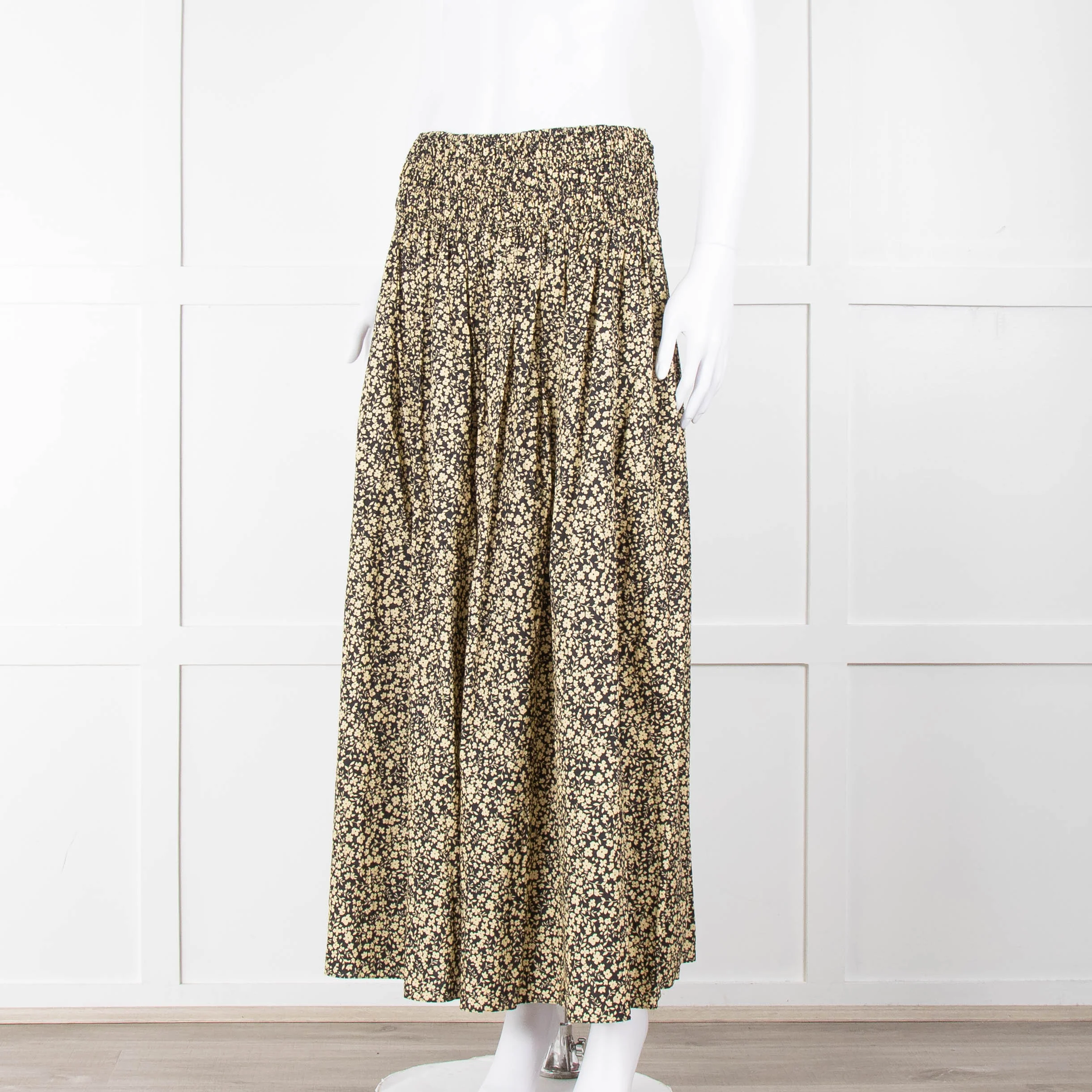 Matteau Black Yellow Floral Cotton Elasticated Maxi Skirt - Image 9