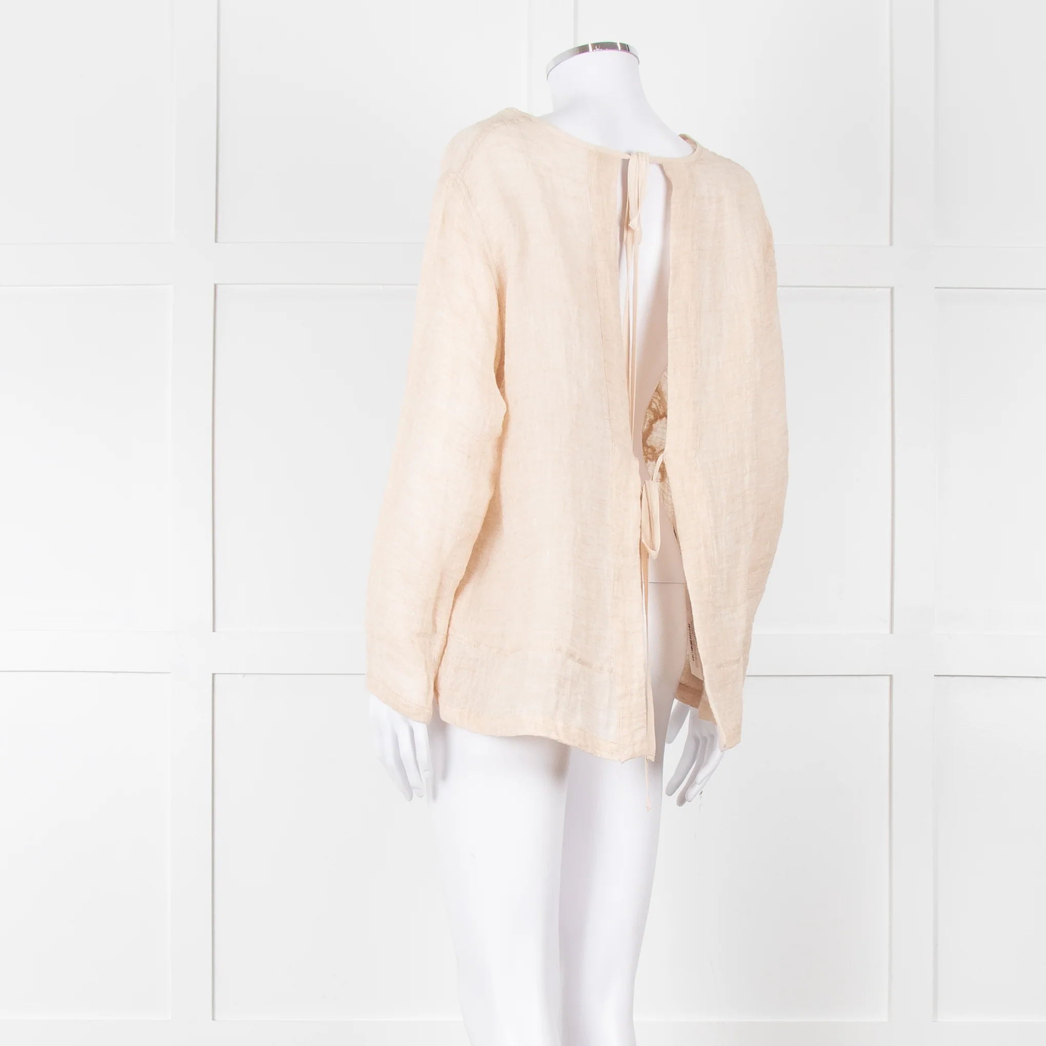 Maurizio Beige Linen Embroidered Tie Back Top - Image 4