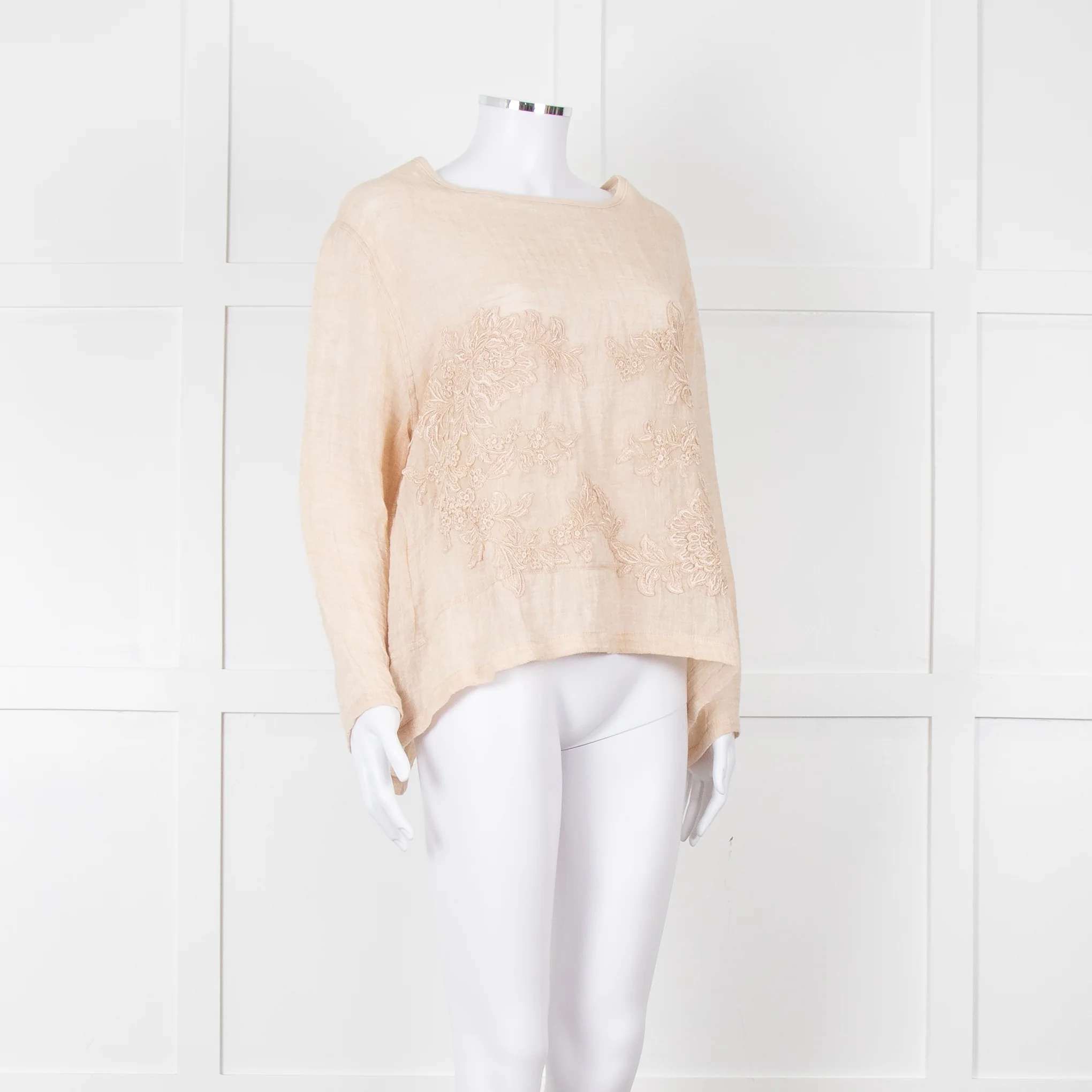 Maurizio Beige Linen Embroidered Tie Back Top - Image 8