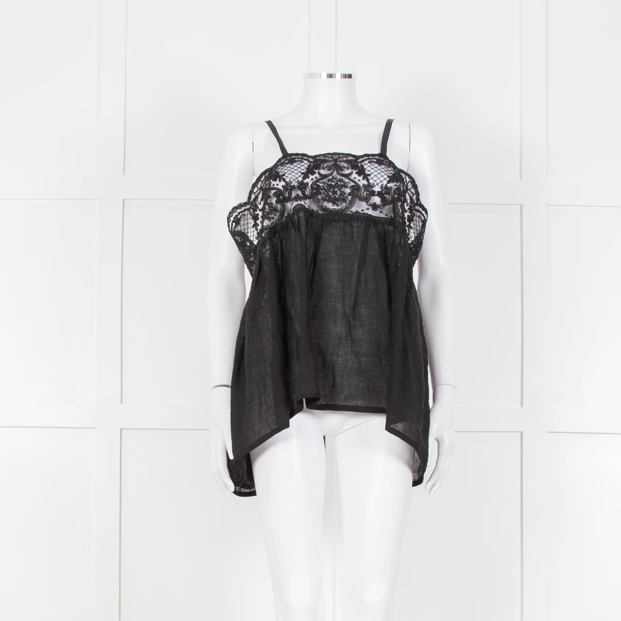 Maurizio Black Lace And Linen Strap Tie Back Top - Image 3