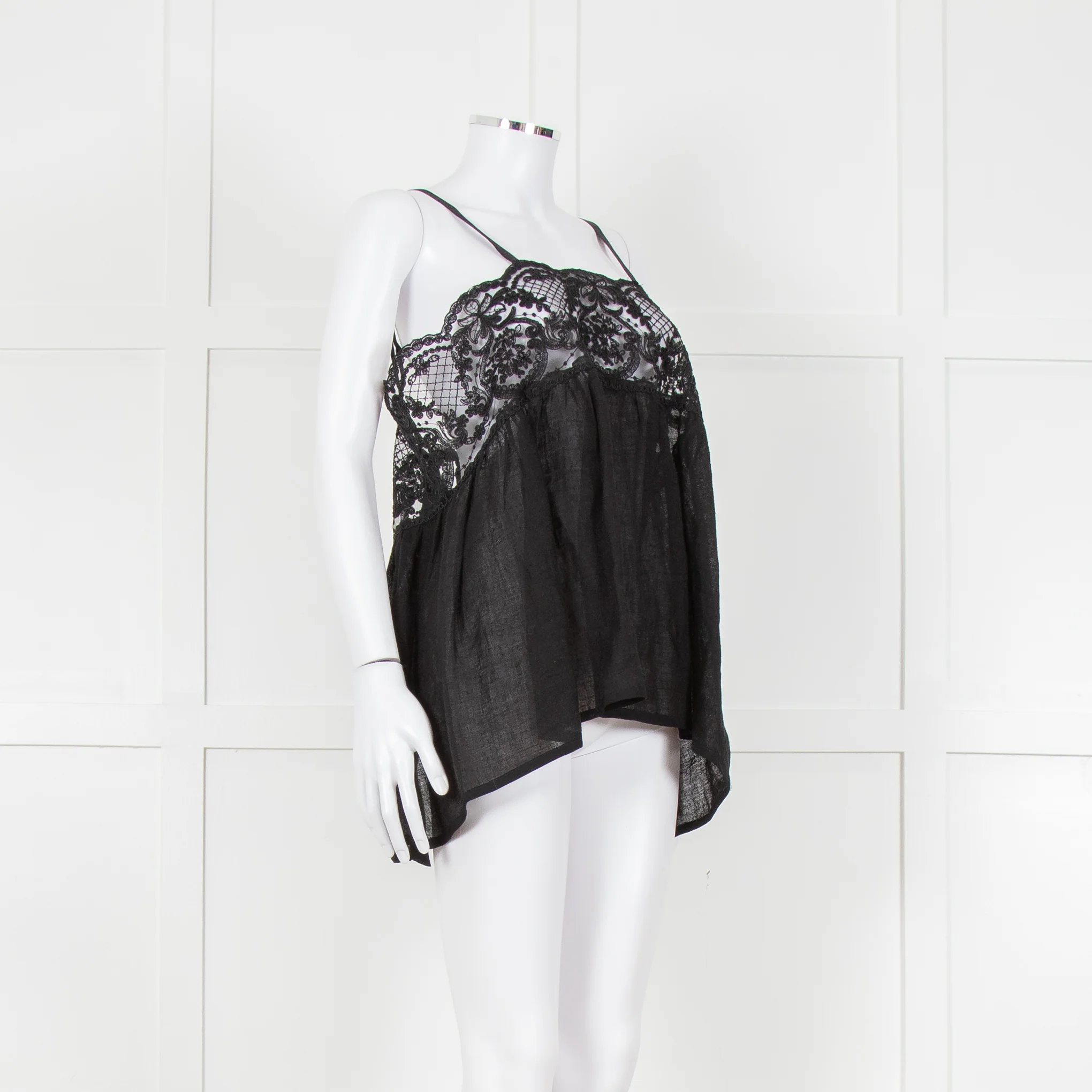 Maurizio Black Lace And Linen Strap Tie Back Top - Image 4