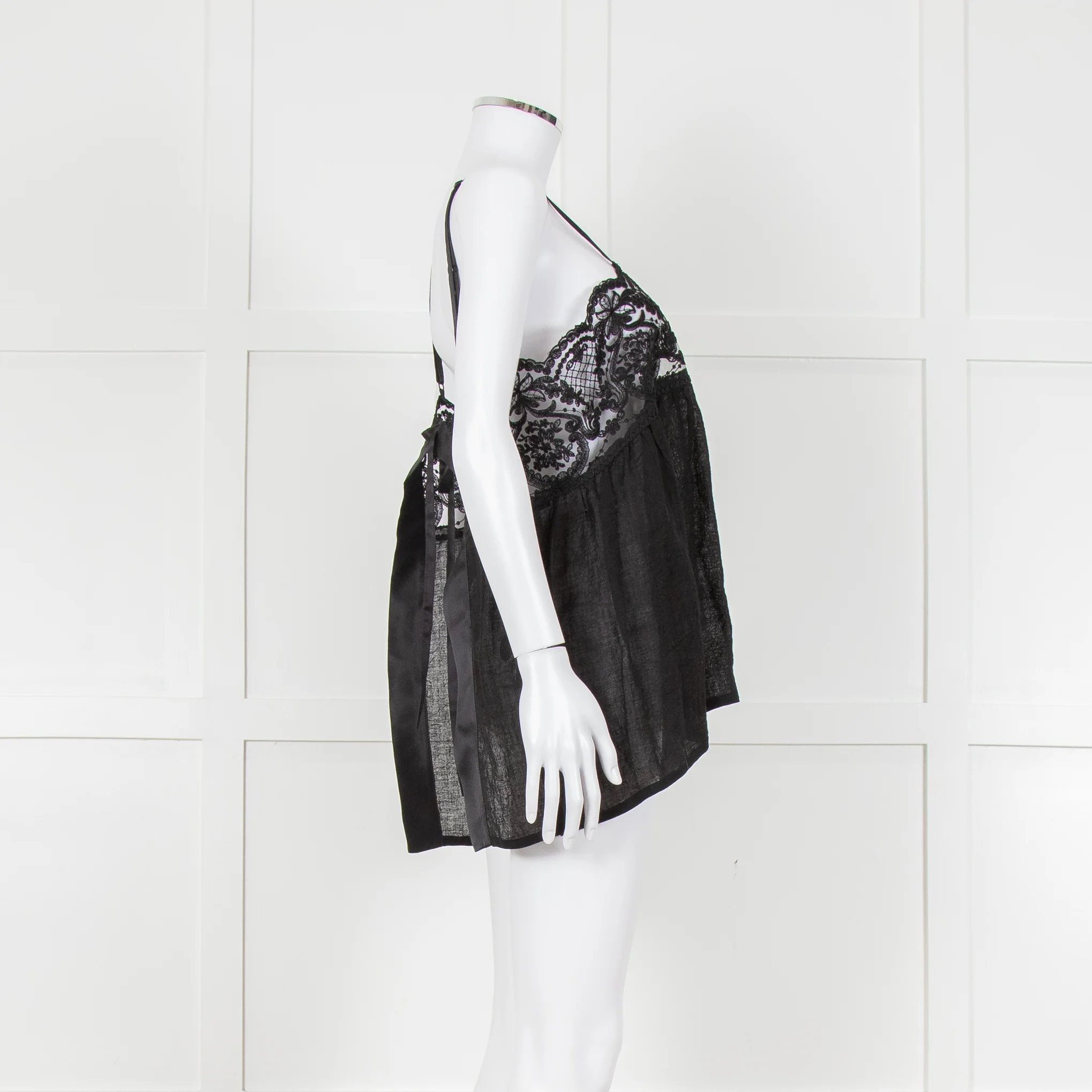 Maurizio Black Lace And Linen Strap Tie Back Top - Image 5