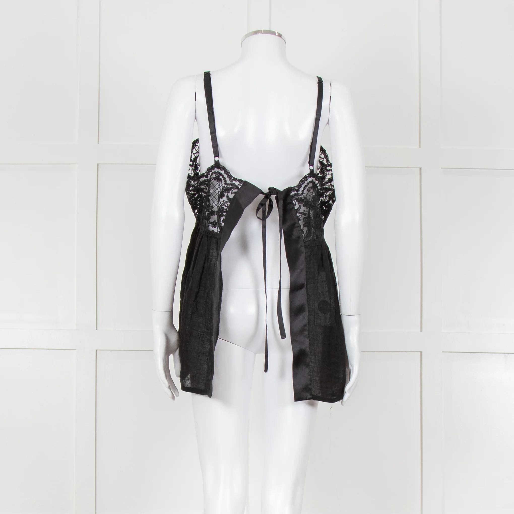 Maurizio Black Lace And Linen Strap Tie Back Top - Image 7
