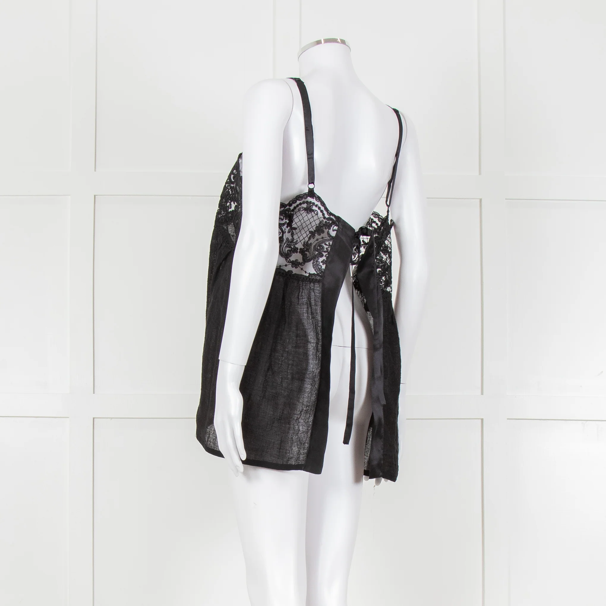 Maurizio Black Lace And Linen Strap Tie Back Top - Image 8