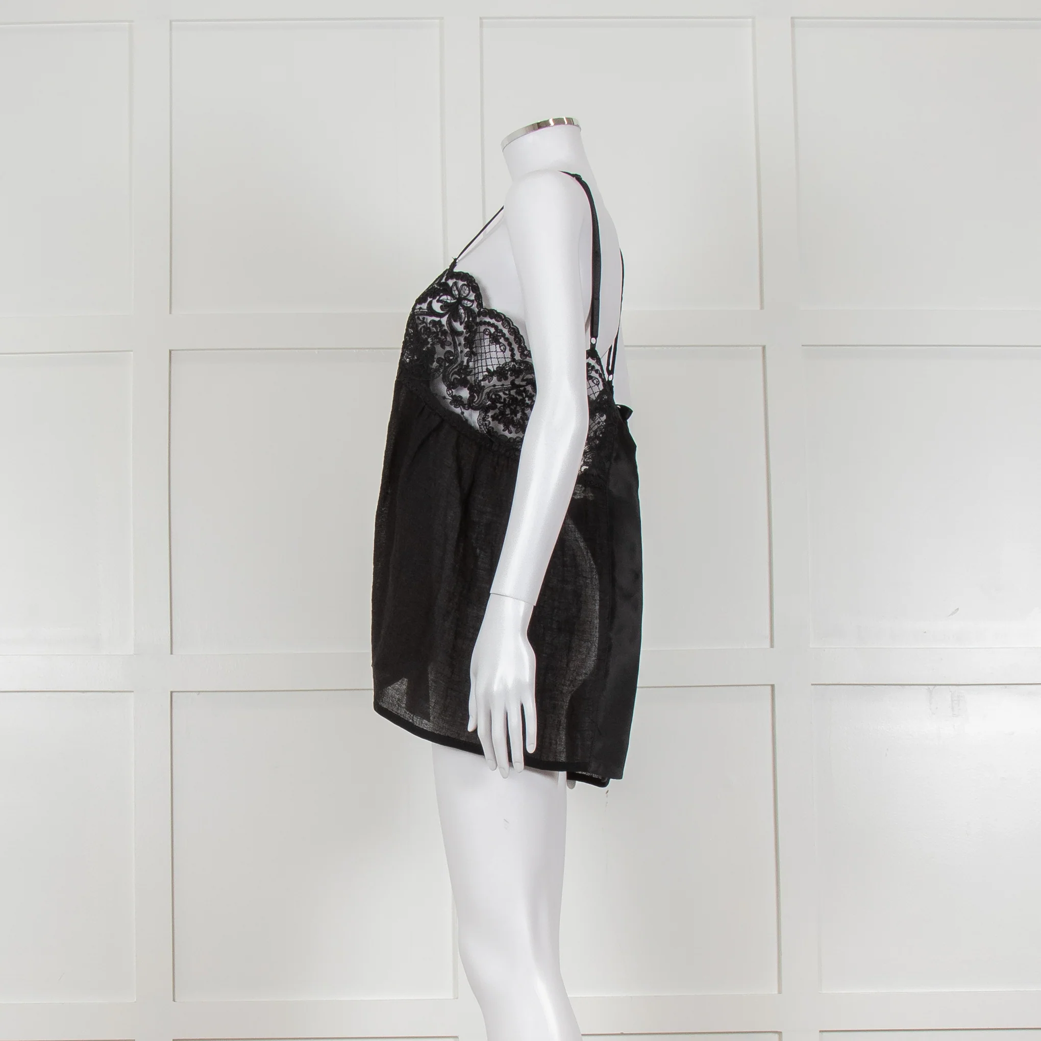 Maurizio Black Lace And Linen Strap Tie Back Top - Image 9