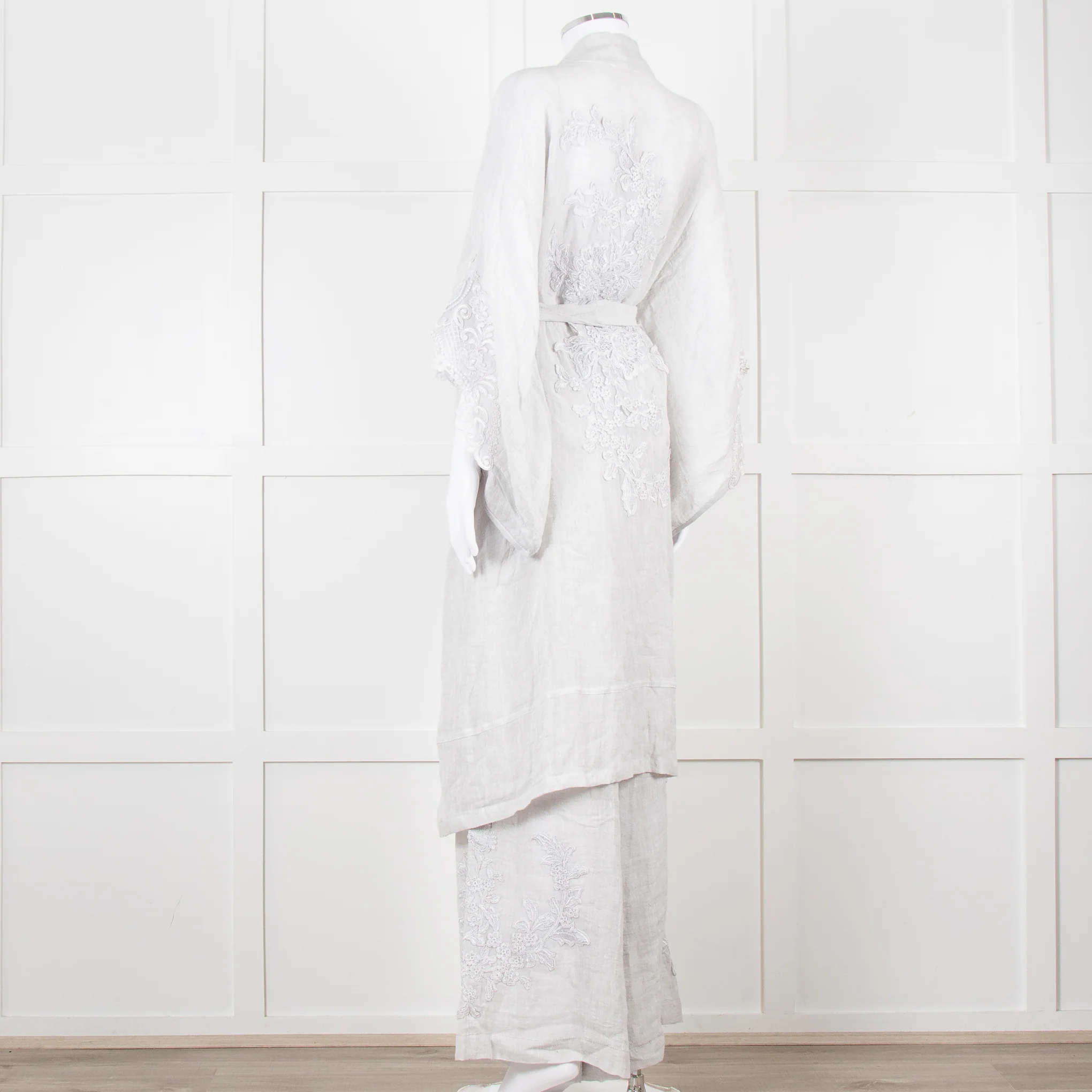 Maurizio Mykonos Grey Lace Tie Waist Duster Coat - Image 15